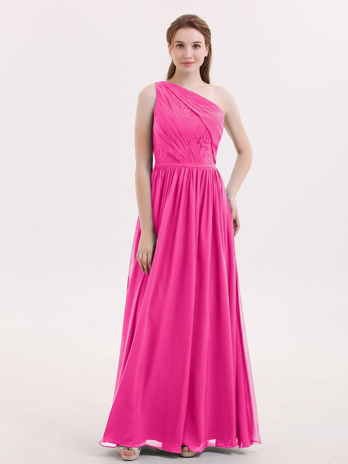 Short Chiffon Bridesmaid Dress with V Neck Fuchsia Plus Size