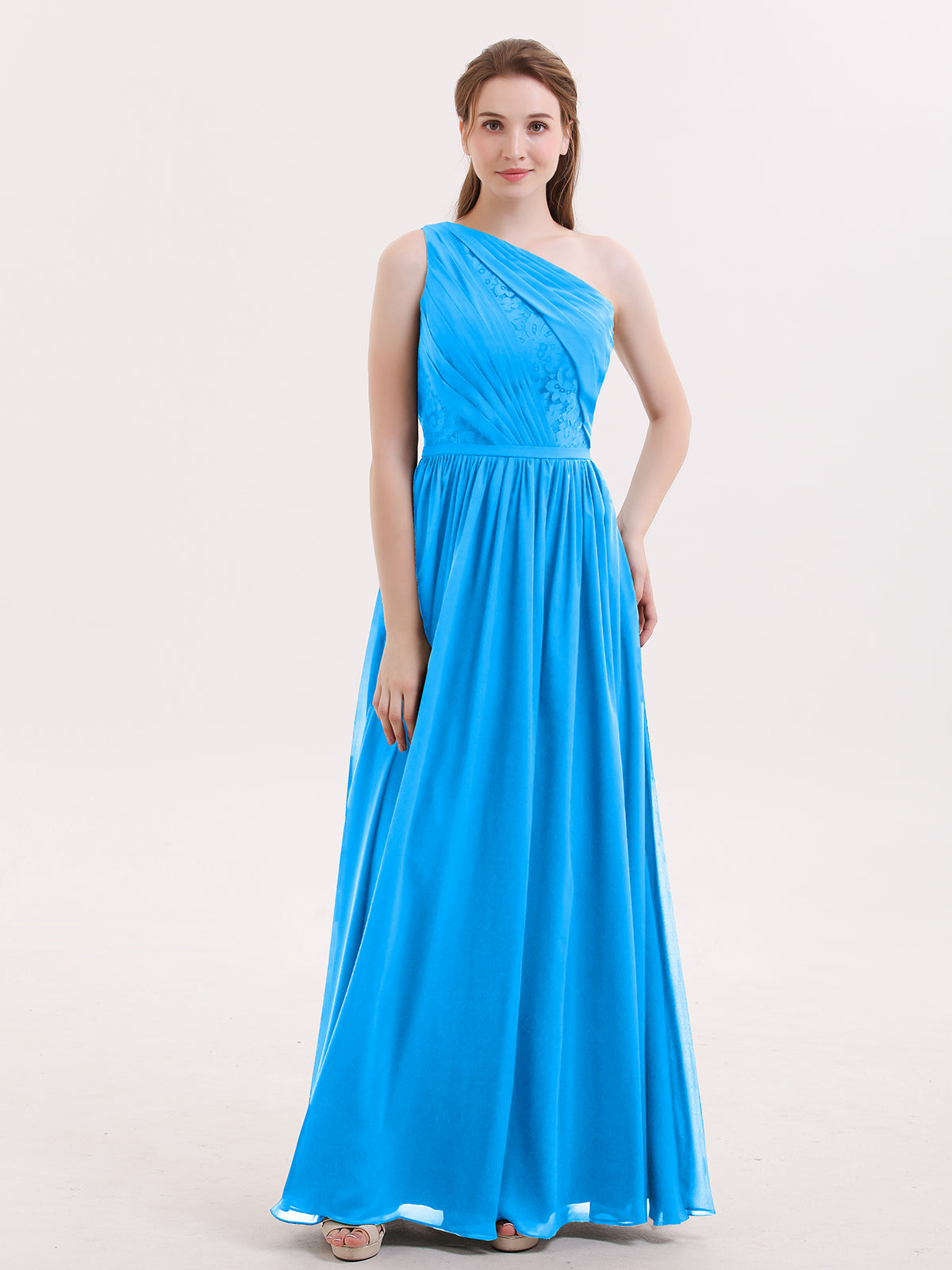bridesmaid dresses phoenix BABARONI Chiffon Ocean Blue One Shoulder Floor-length Side Sleeveless Lace A-line, Ocean Blue / US18 Color:AS PHOTO(DARK GOLD) Waist 26.5(67cm) Bridal Shower Outfits Asymmetric Ruffle Maxi with