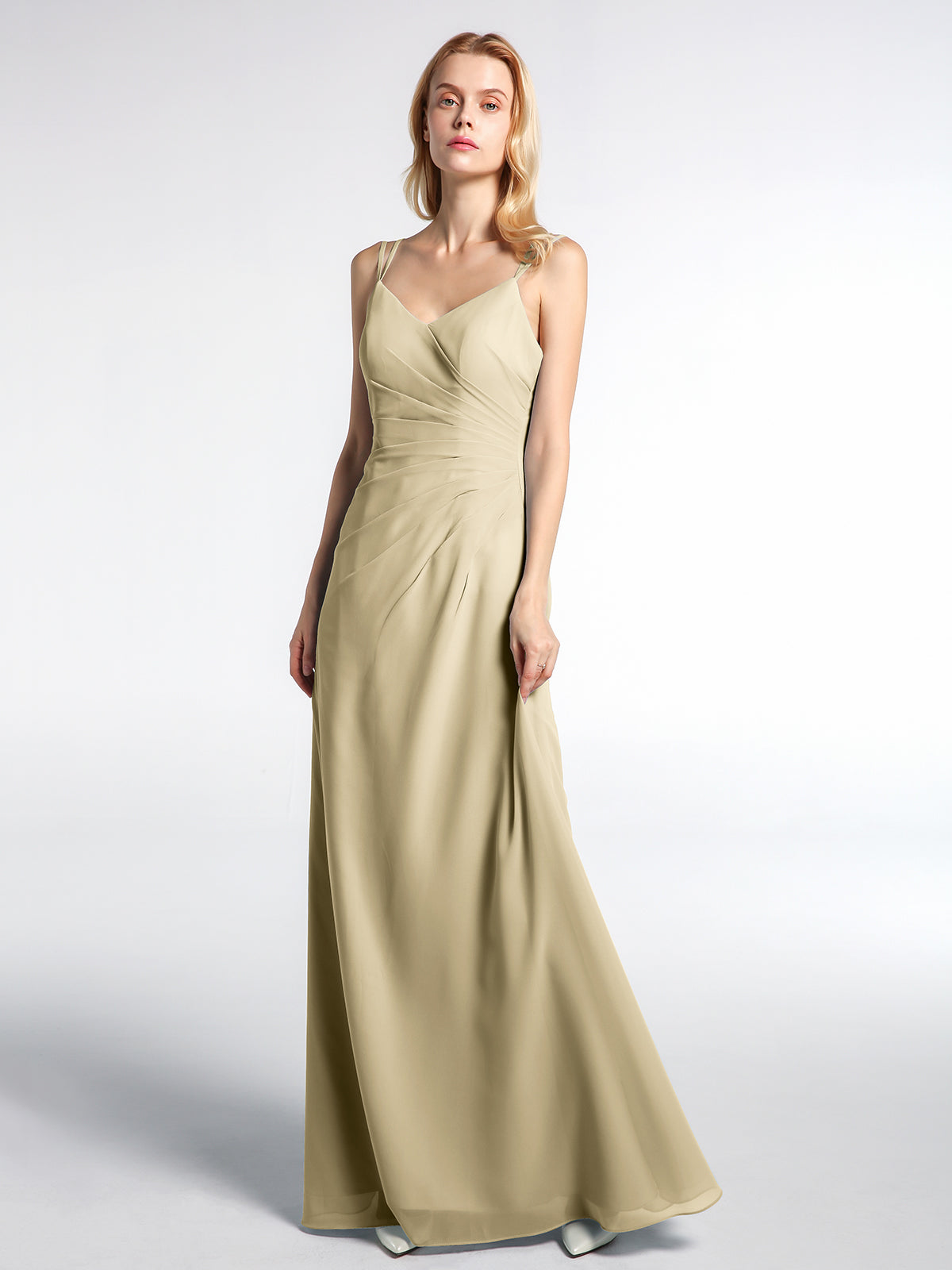 BABARONI Double Straps Cross Back Chiffon Maxi Dress-Champagne Plus Size, Champagne / US18 BABARONI Double Straps Cross Back Chiffon Maxi Dress-Champagne Plus Size, Champagne / US18