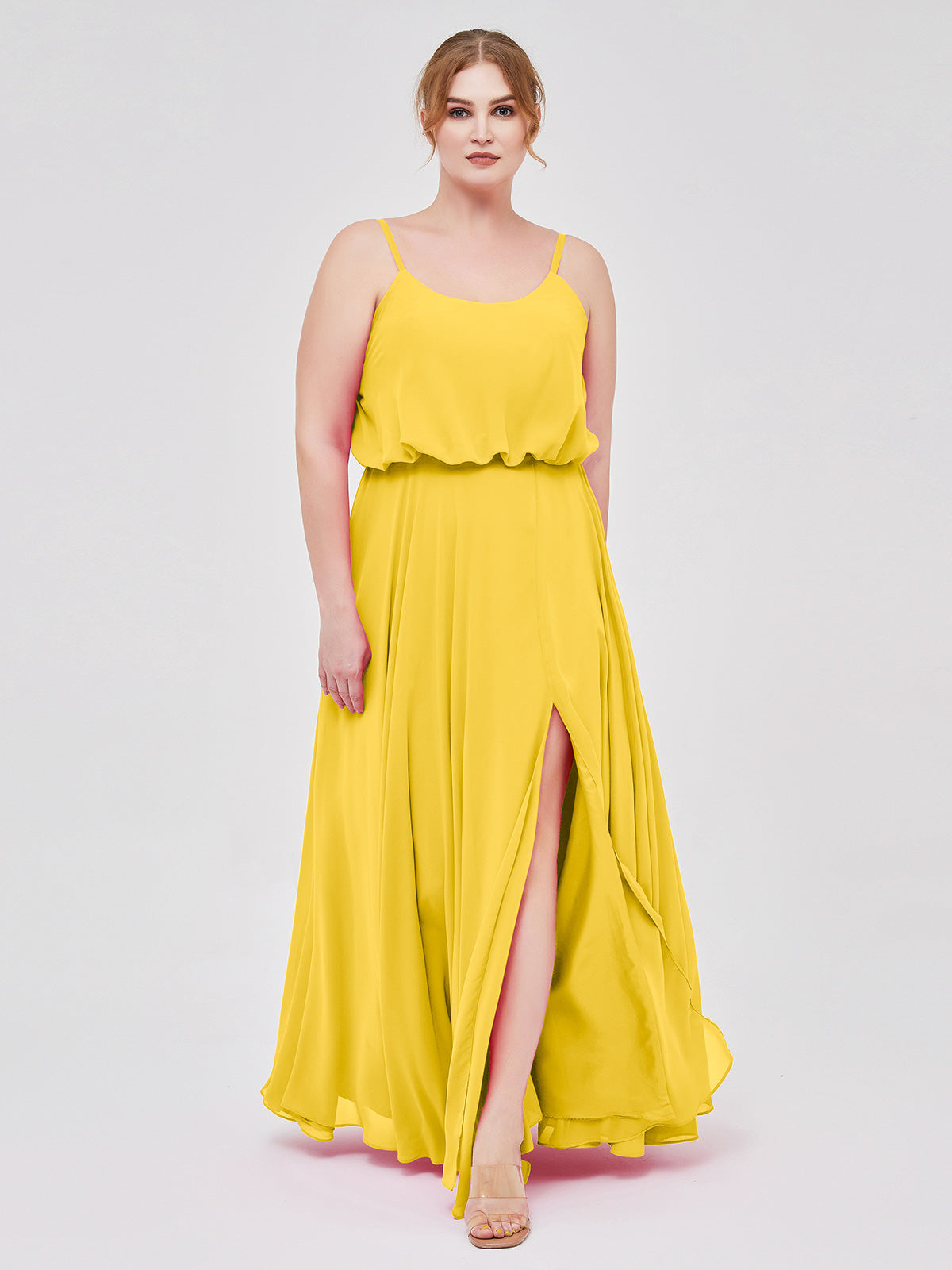 Long Spaghetti Strap Chiffon Bridesmaid Dress Marigold Plus Size