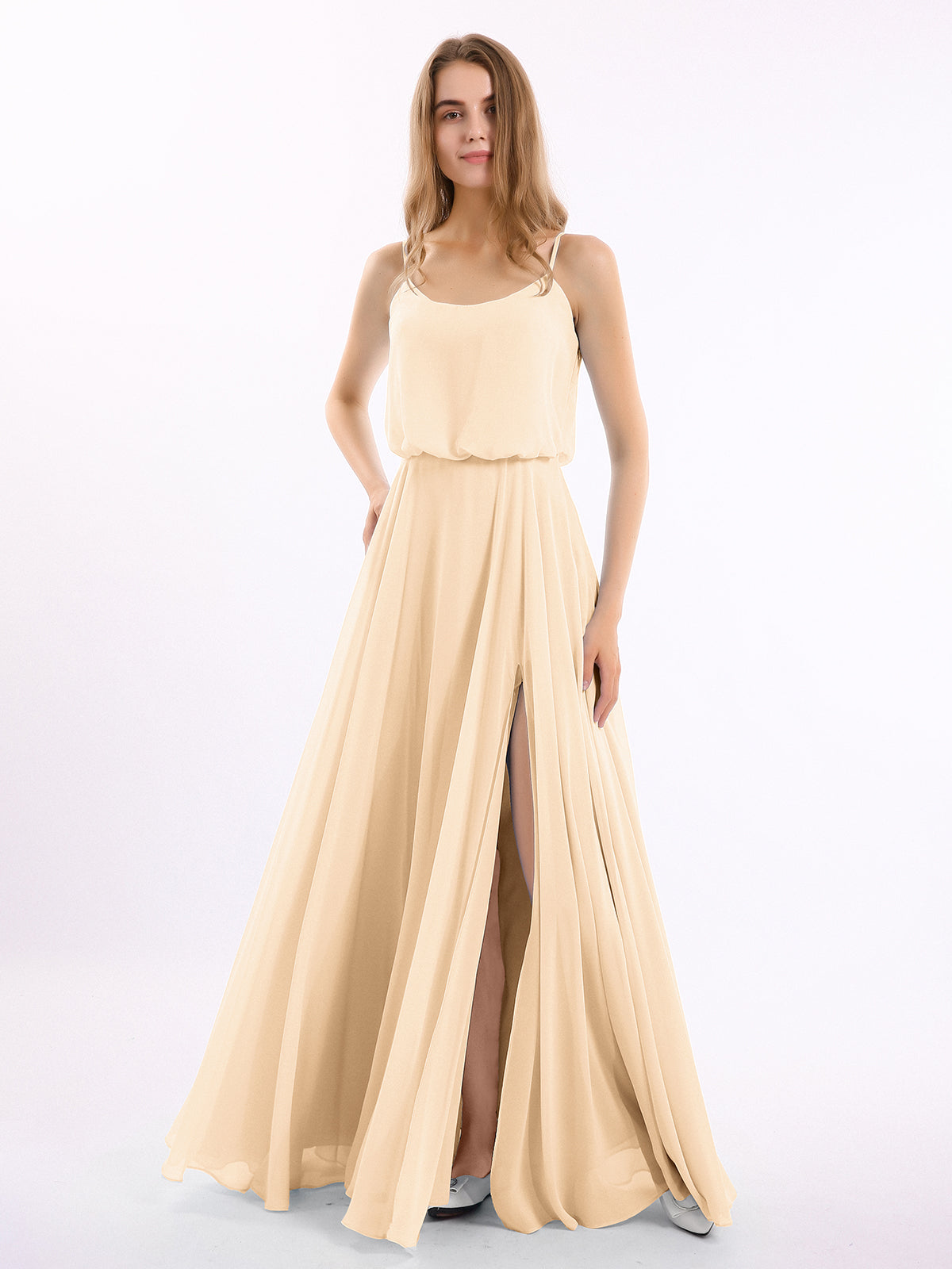 BABARONI Spaghetti Strap Scoop Chiffon Dresses with Slit Peach, Peach / US0