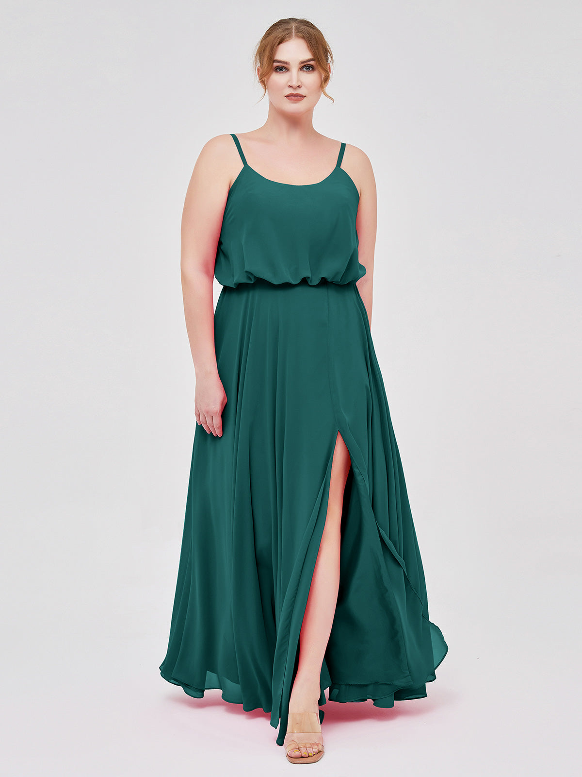 Spaghetti Strap Chiffon Dresses with Bow Green Plus Size