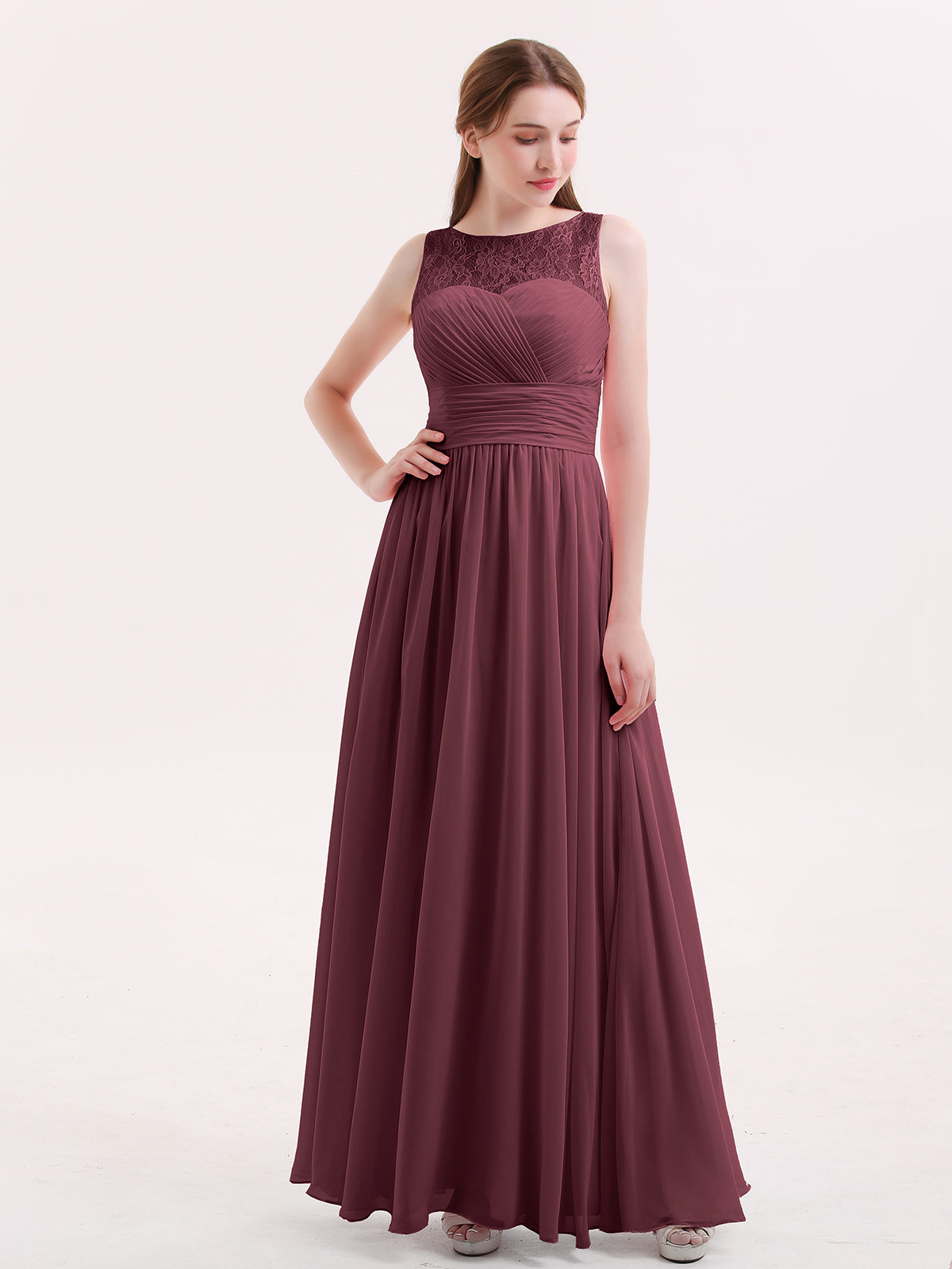 Boho Long Chiffon Gown with Ruffles Cabernet Plus Size main image 1