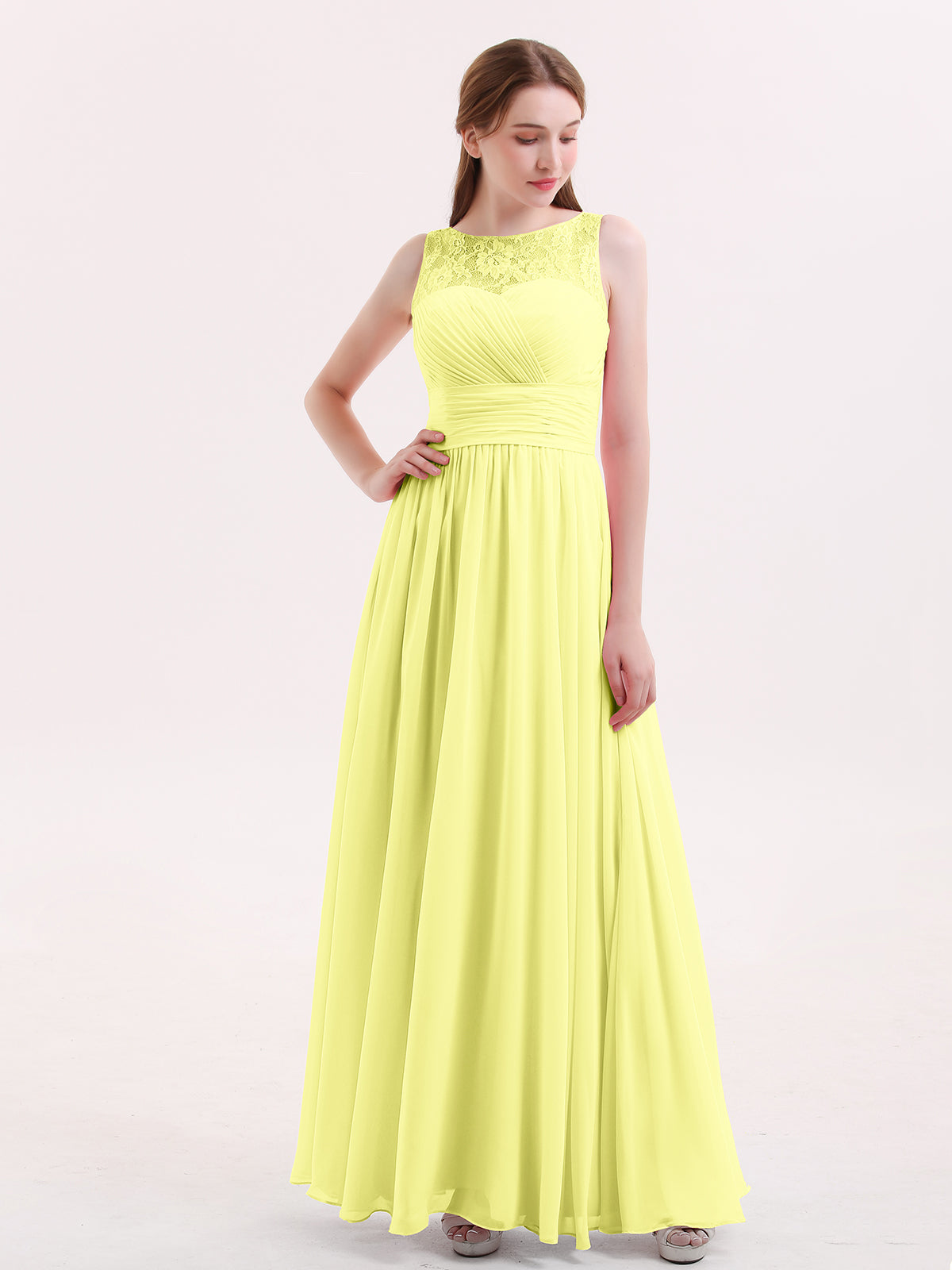 Lace Top Chiffon BUTTON Long Dresses Daffodil Plus Size main image 0