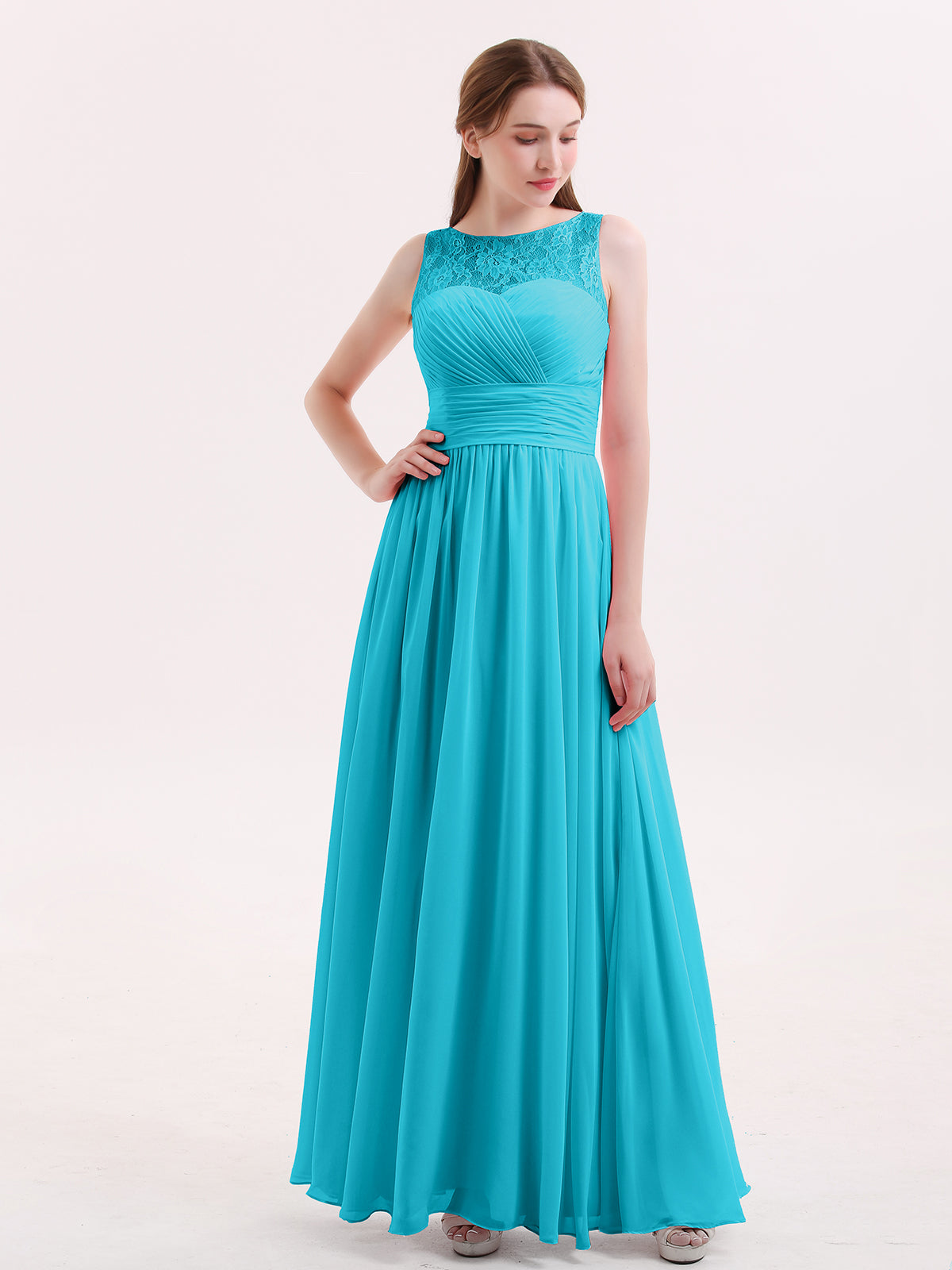 BABARONI Illusion Neck Chiffon and Lace Long Dresses-Jade Plus size, Jade / US18 BABARONI Illusion Neck Chiffon and Lace Long Dresses-Jade Plus size, Jade / US18