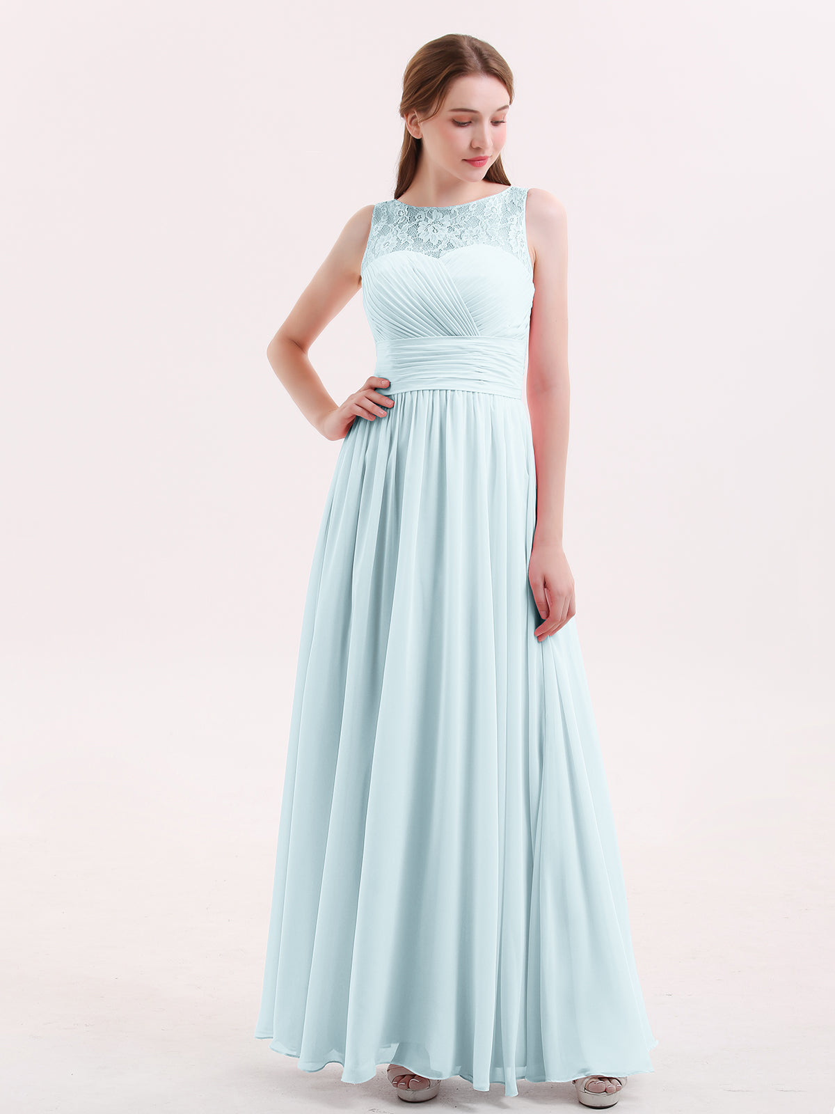 Illusion Neck Chiffon Full Length Dresses Mist Plus Size
