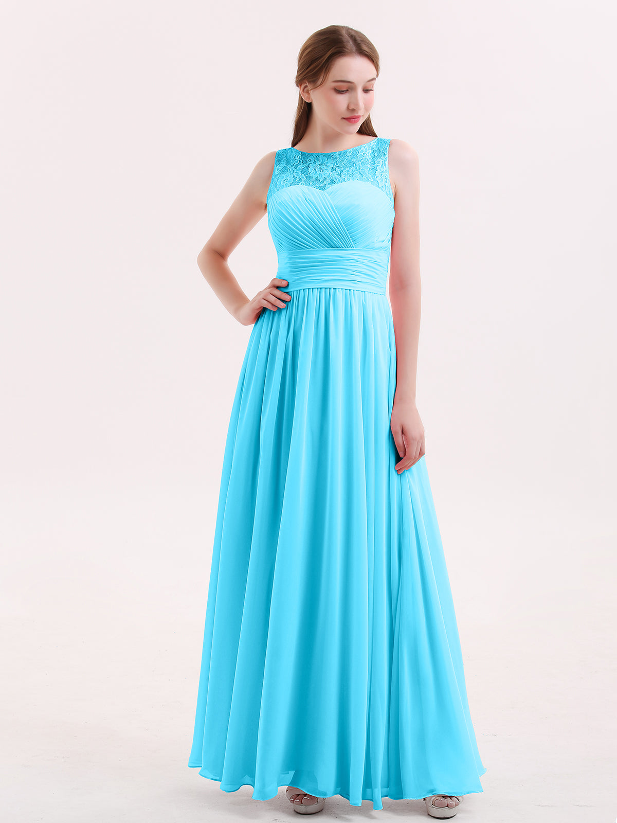 Long Chiffon Dress With Lace Bodice Pool