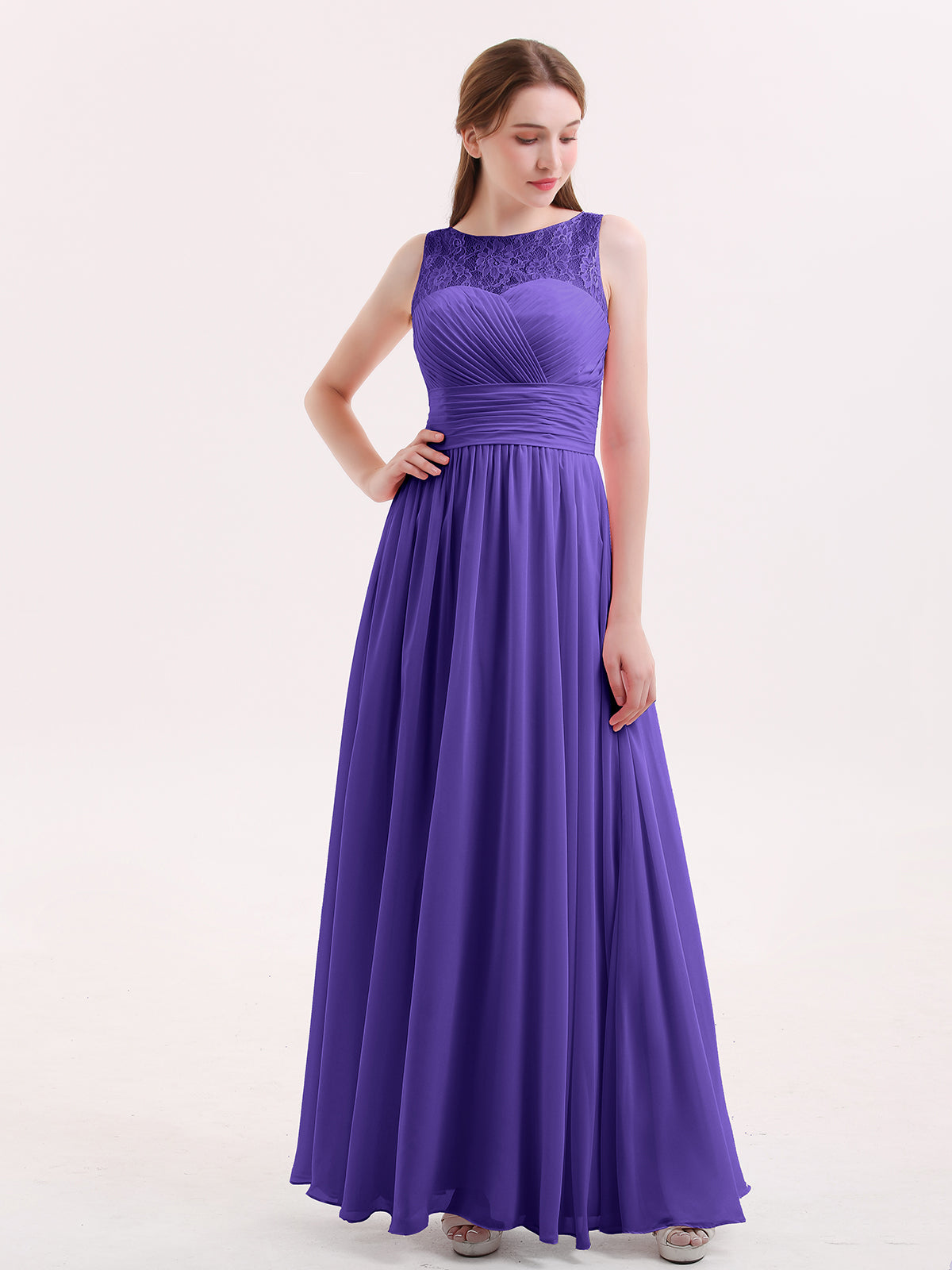 Illusion Neck Chiffon and Lace Long Dresses-Regency Plus Size Poppy |  BABARONI