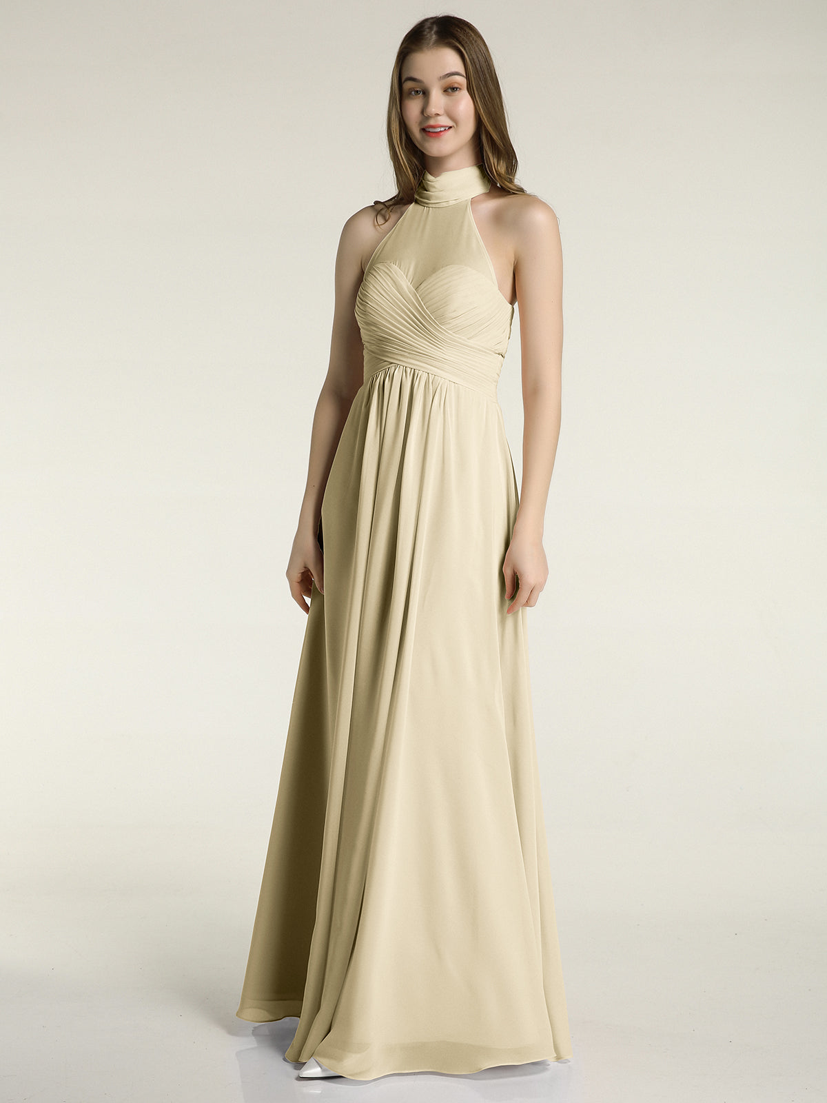 princess polly baby blue dress Champagne Crossed Halter Mermaid Ruffled Satin Long Bridesmaid Dress Champagne / US 12 main image 0