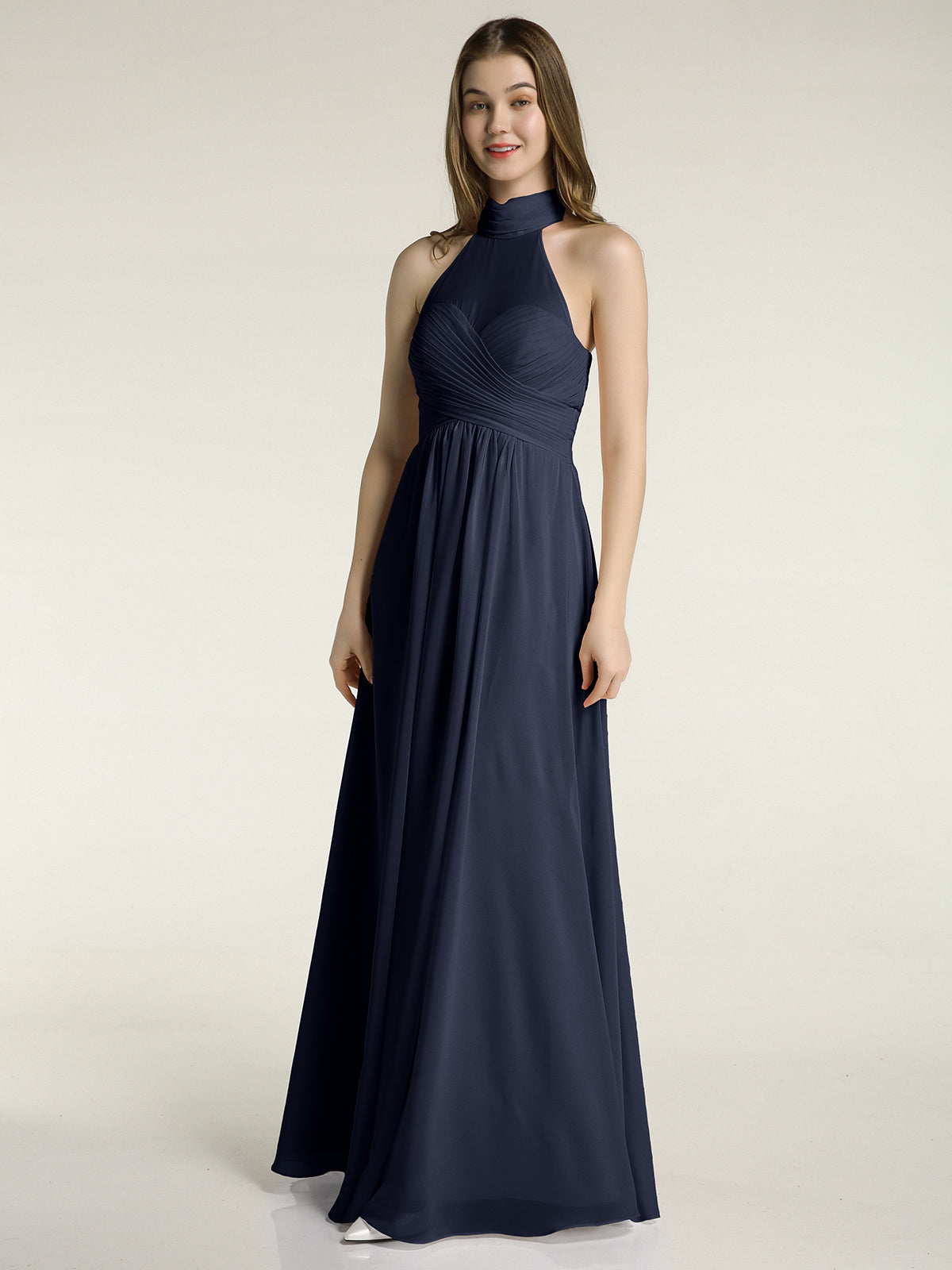 BABARONI Illison High Neck Cross Bust Chiffon Dresses-Dark Navy, Dark Navy / US0
