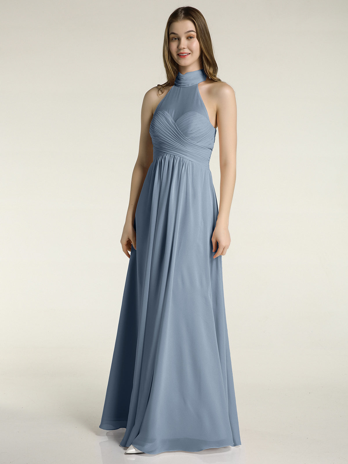 blue dress for baby girl BABARONI Illison High Neck Cross Bust Chiffon Dresses-Dusty Blue, Dusty Blue / US0