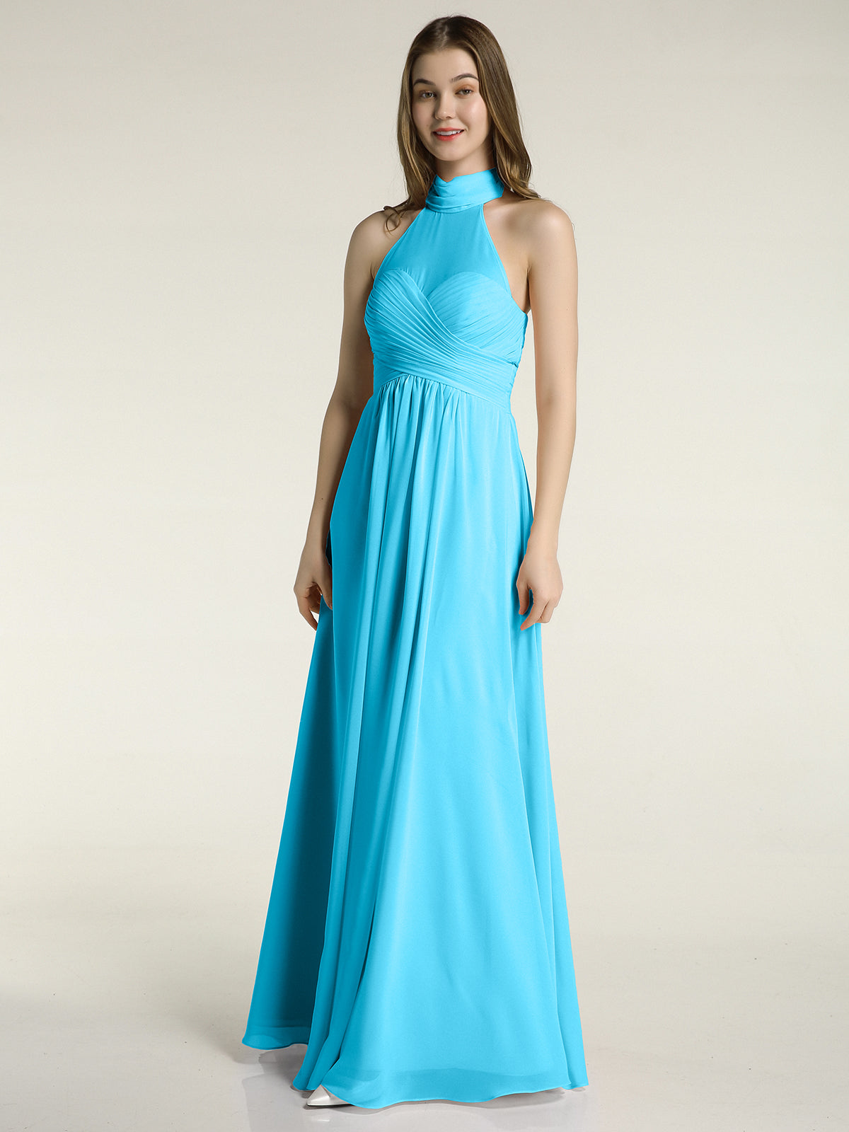 Full Length Chiffon Gowns with Illusion Neck Pool Plus Size