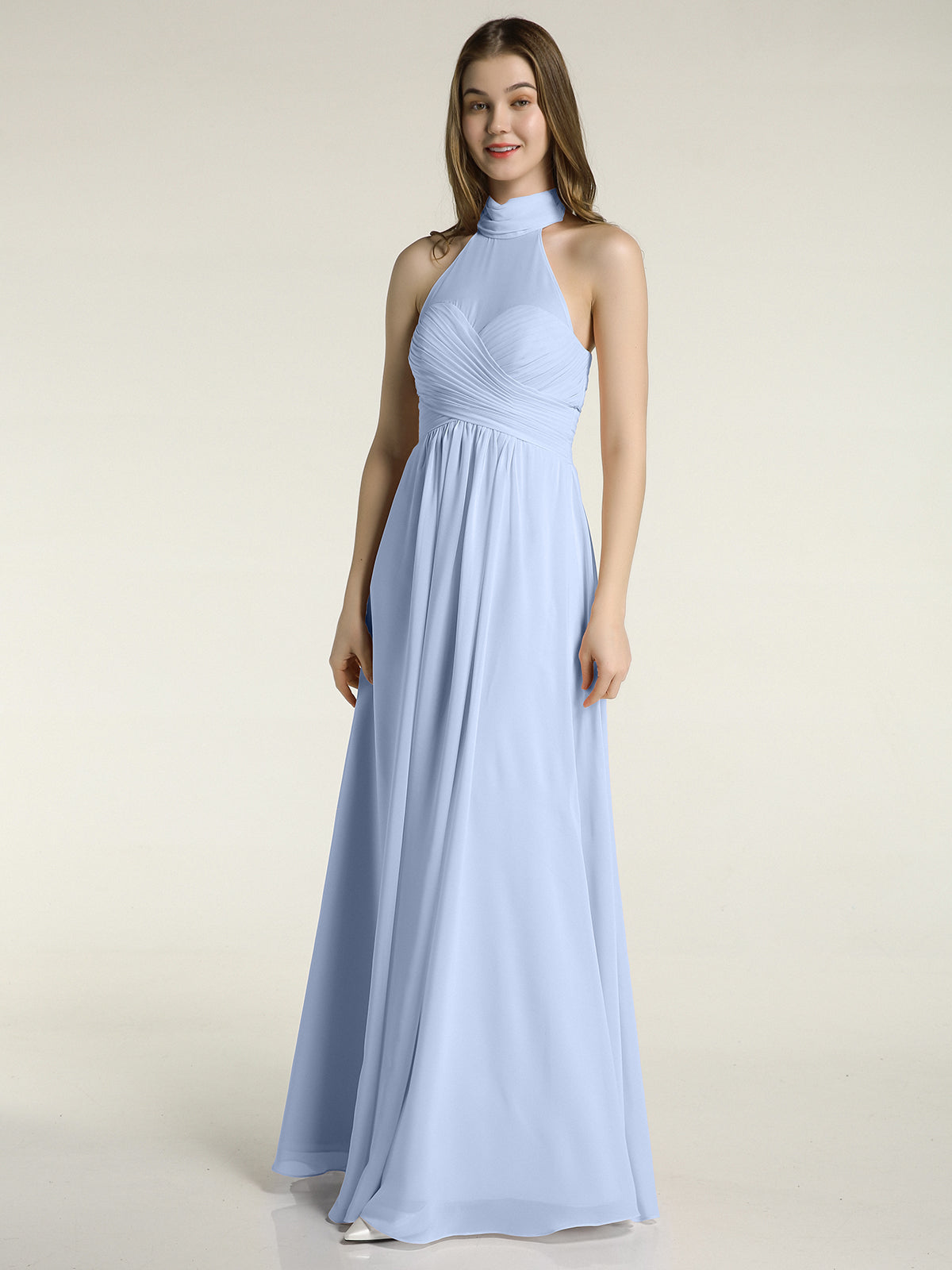 Illusion Neck Chiffon Full Length Dresses Sky Blue Plus Size