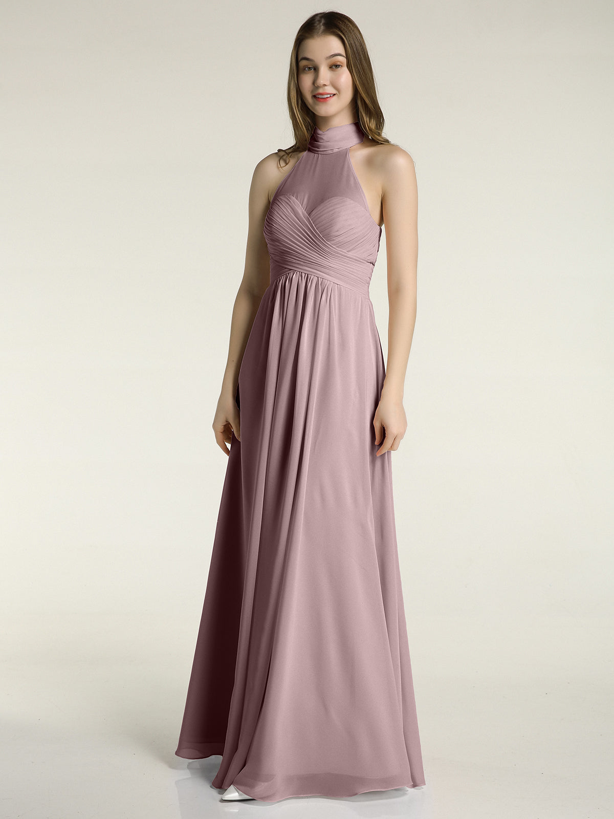 Halter Chiffon Gown Triangular Open Back Vintage Mauve Plus Size main image 0