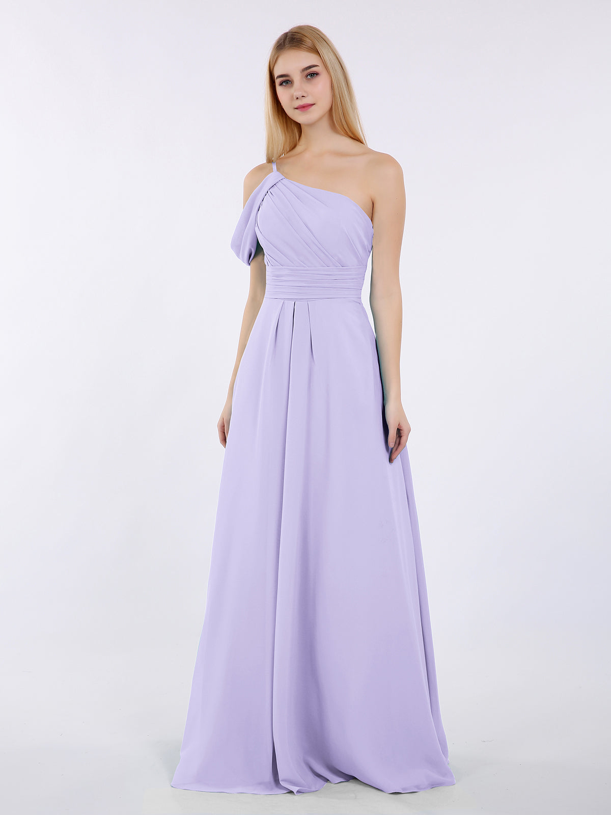 BABARONI One Shoulder Chiffon Long Bridesmaid Gowns-Lilac Plus size, Lilac / US18