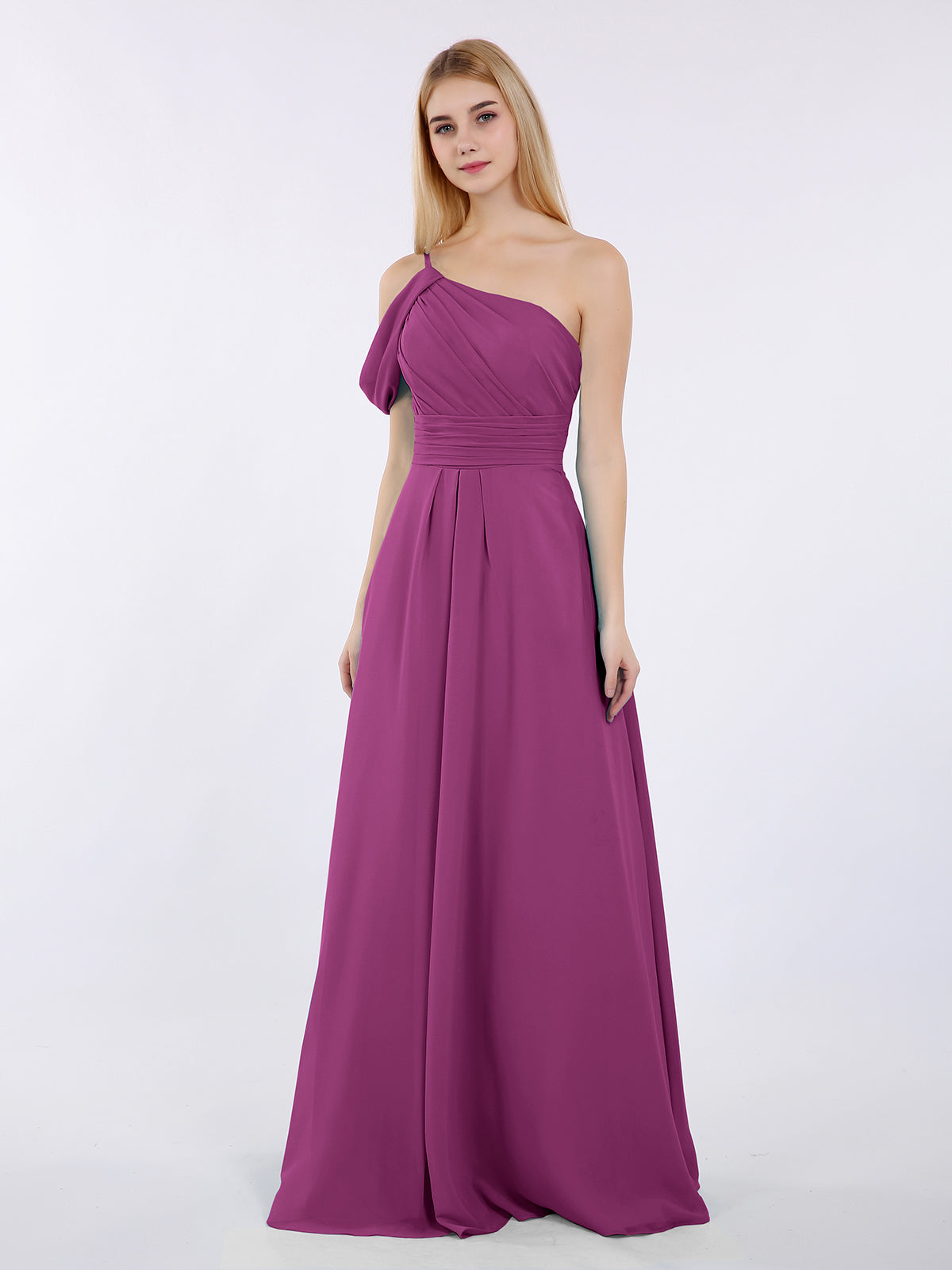 One Shoulder Chiffon Wedding Party Dresses Orchid Plus Size