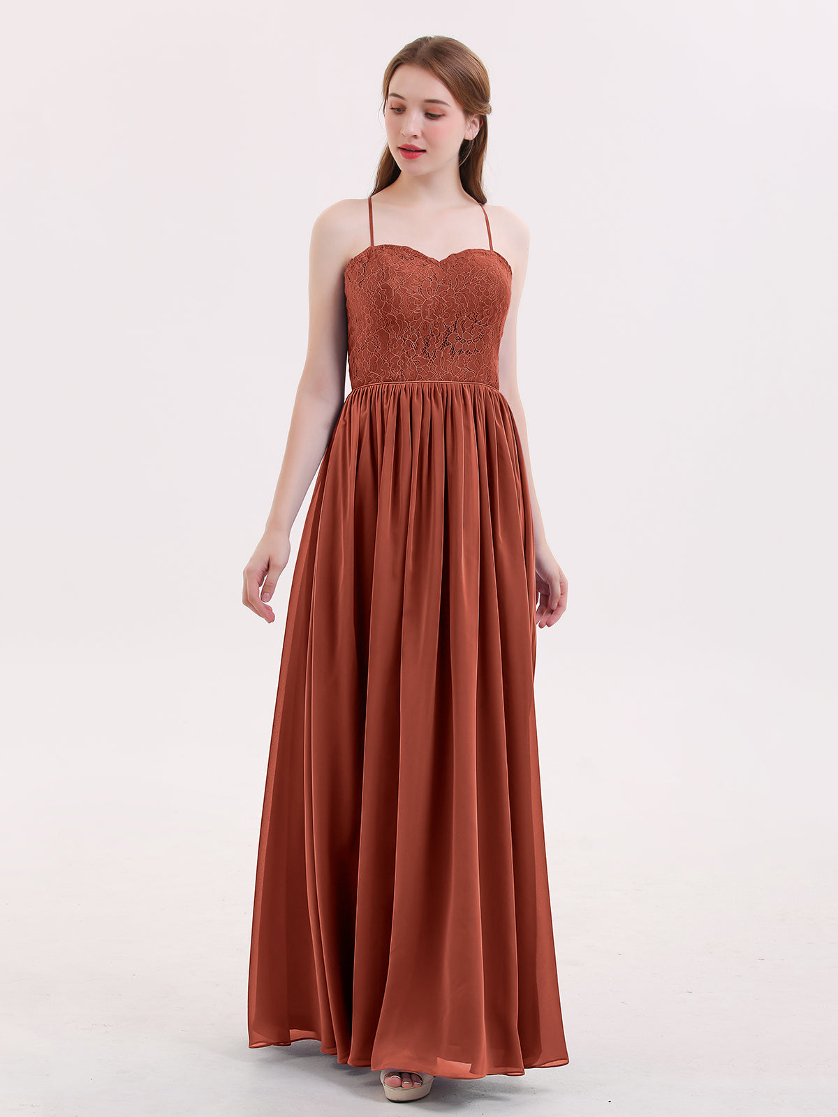 Long Chiffon Strapless Dresses with Sweetheart Rust