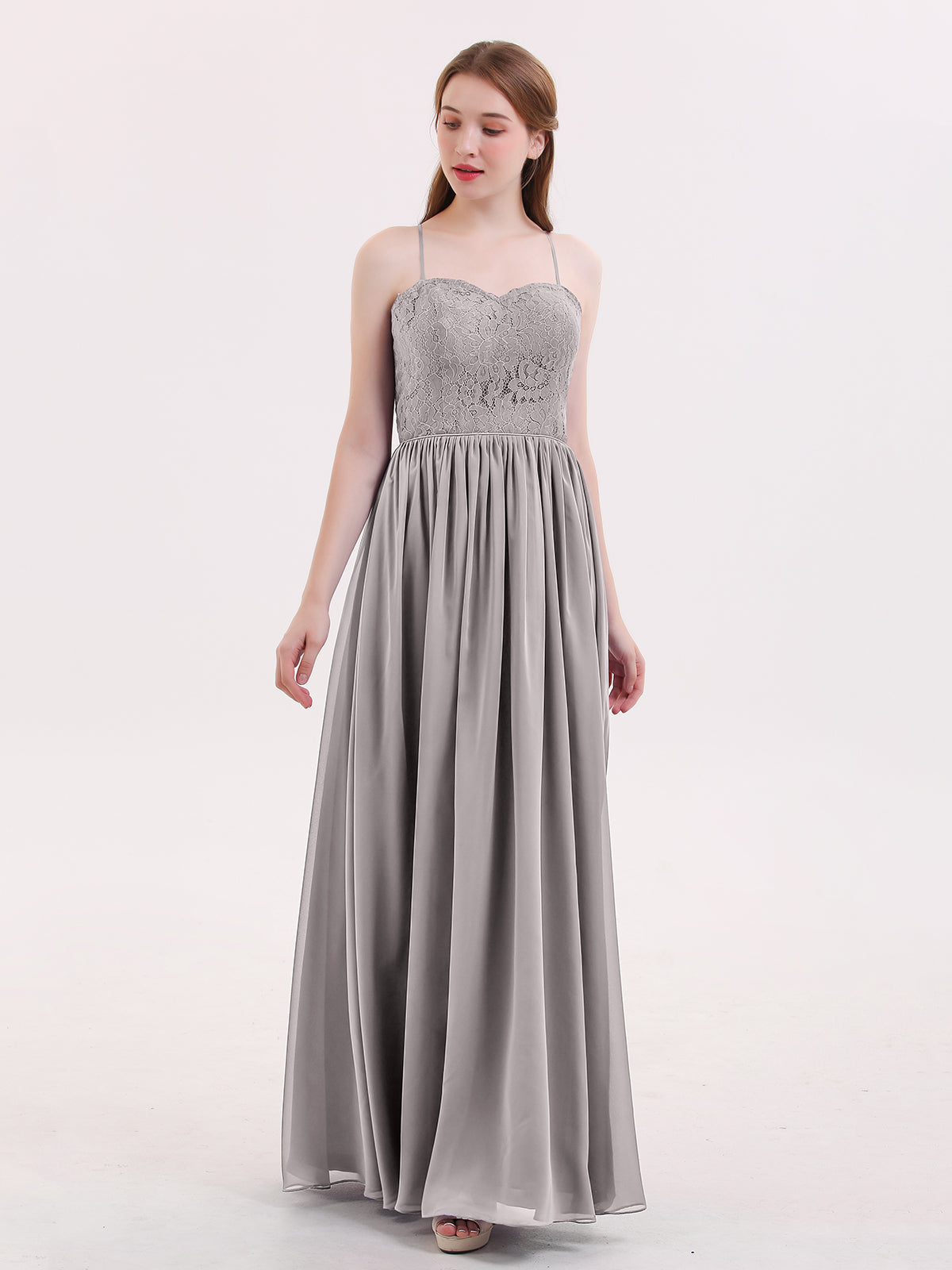 Spaghetti Strap Chiffon Dresses with Bow Silver
