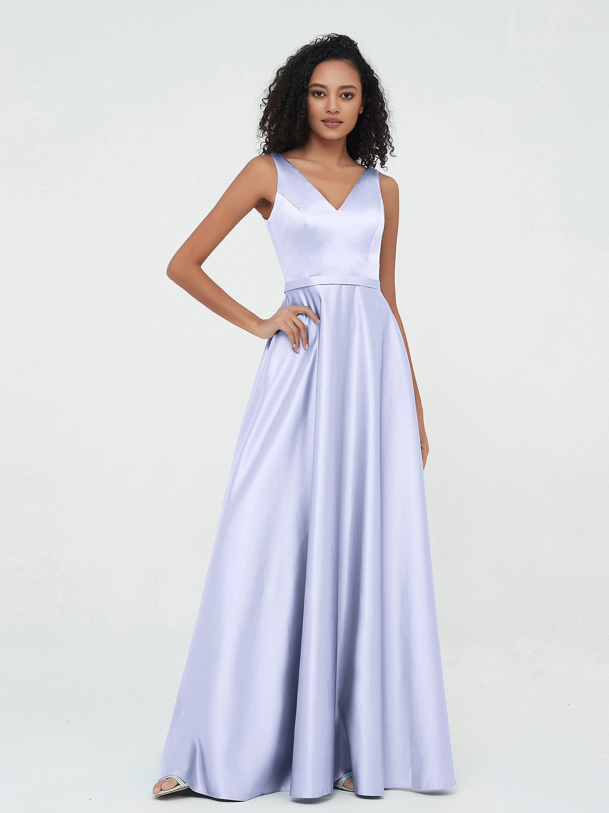 BABARONI A-Line V-Neck Max Satin Dresses with Pockets-Lavender Plus size, Lavender / US18