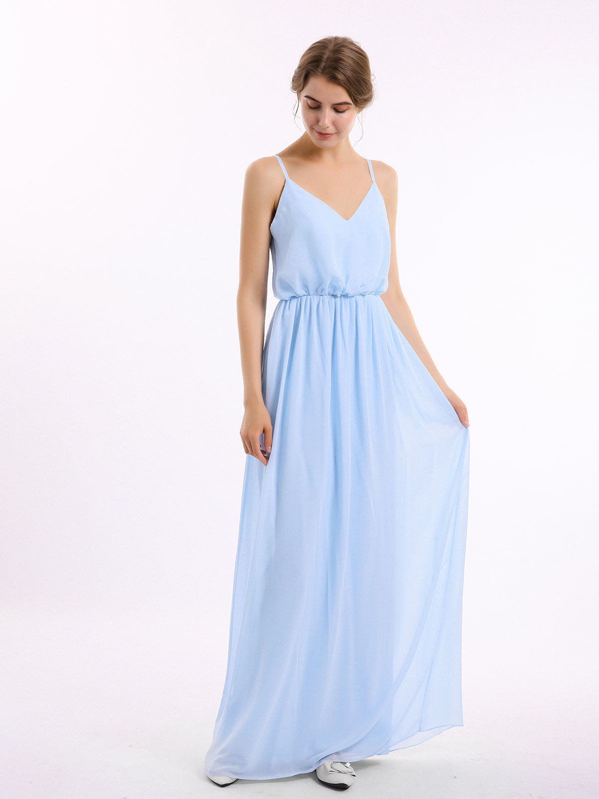 Long Spaghetti Strap Chiffon Bridesmaid Dress Ocean Blue Plus Size