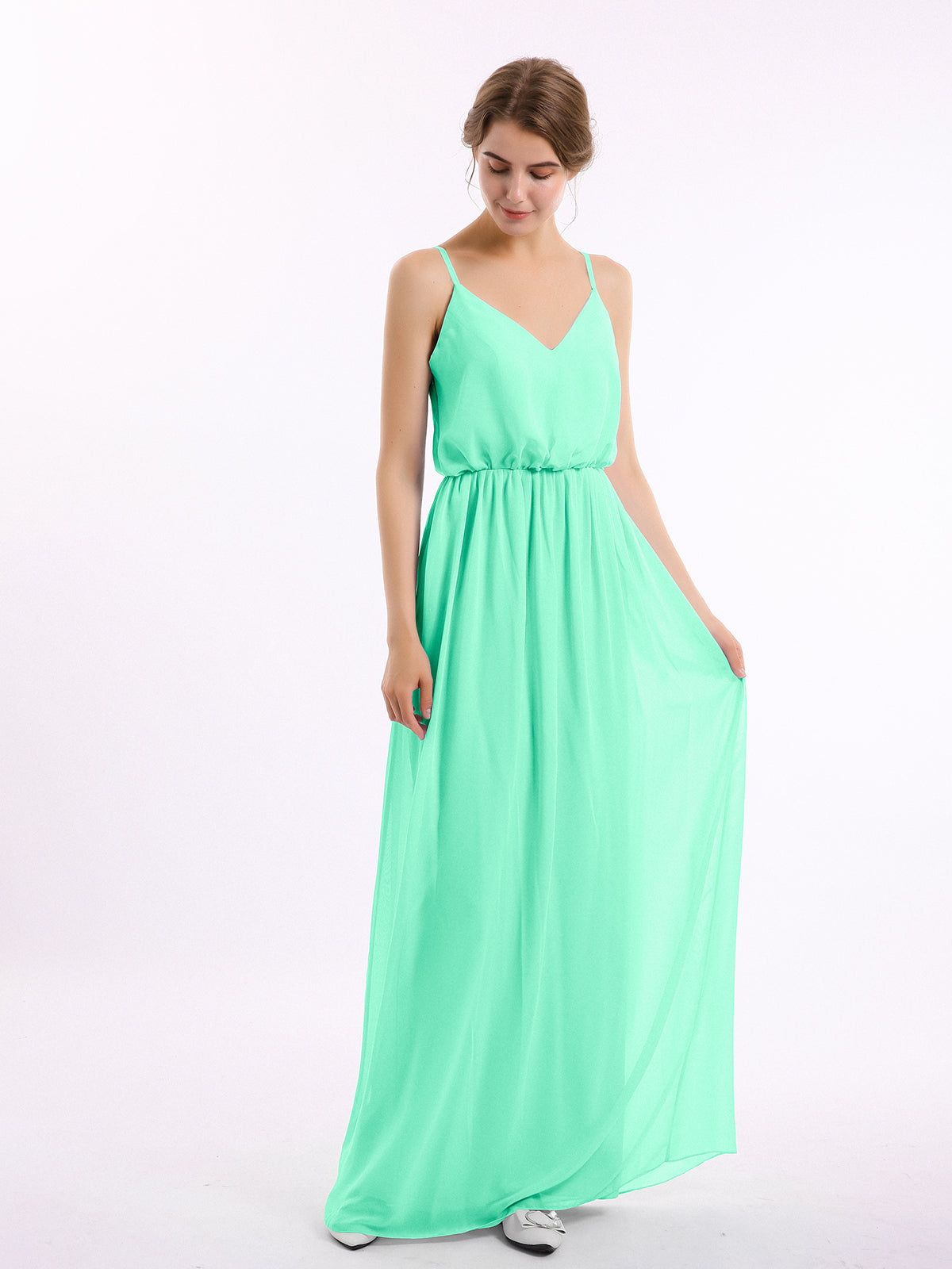 sachin and babi light blue dress V Back Green Chiffon Flower Girl & Bridesmaid Dress main image 0