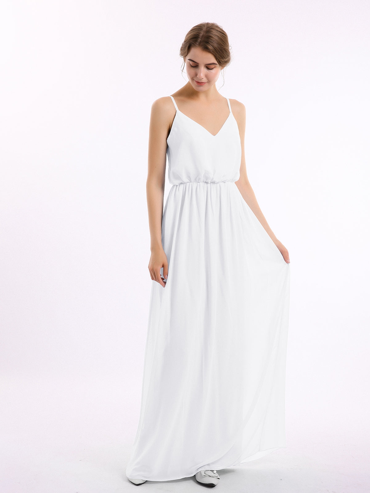 Long Spaghetti Strap Chiffon Bridesmaid Dress Green Plus Size