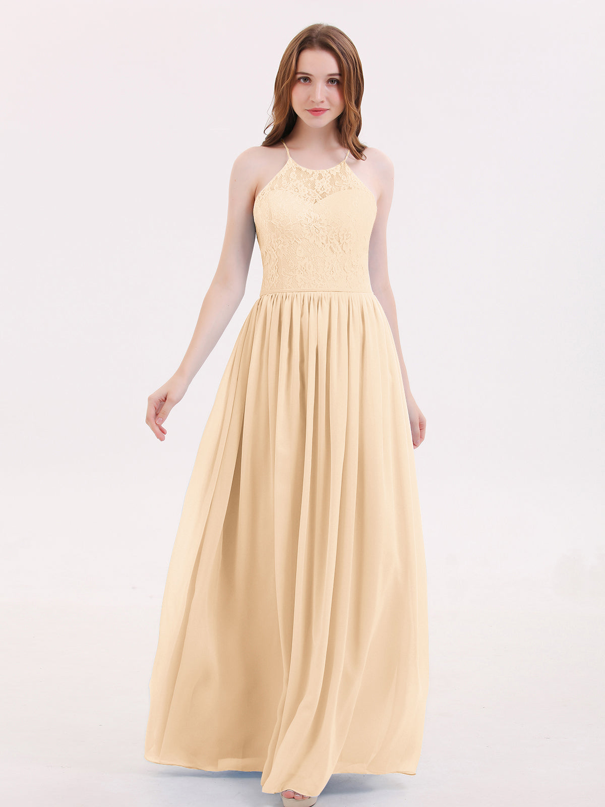 Illusion Neck Long Chiffon Dresses with Beaded Peach Plus Size