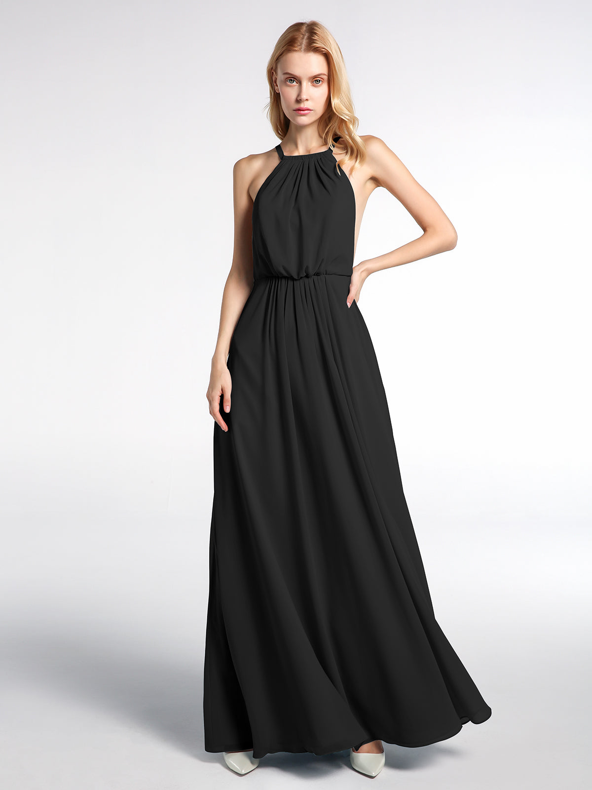 Halter Low Back Chiffon Maxi Sexy Dress Red