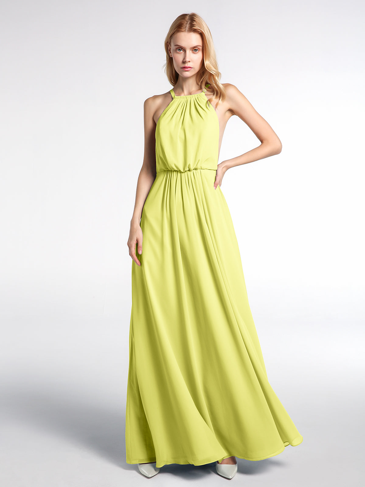 Long Halter Chiffon Dress with Back Double Straps Marigold Plus Size