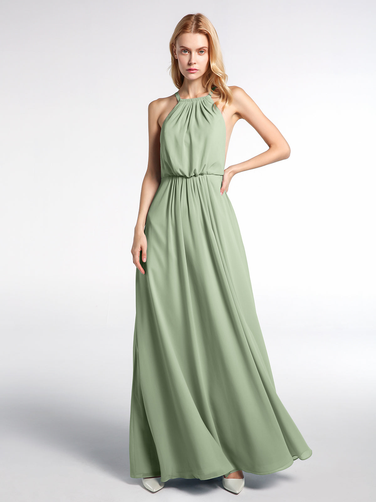 BABARONI Halter Neck Low Back Chiffon Maxi Sexy Dress-Dusty Sage, Dusty Sage / US0 BABARONI Halter Neck Low Back Chiffon Maxi Sexy Dress-Dusty Sage, Dusty Sage / US0