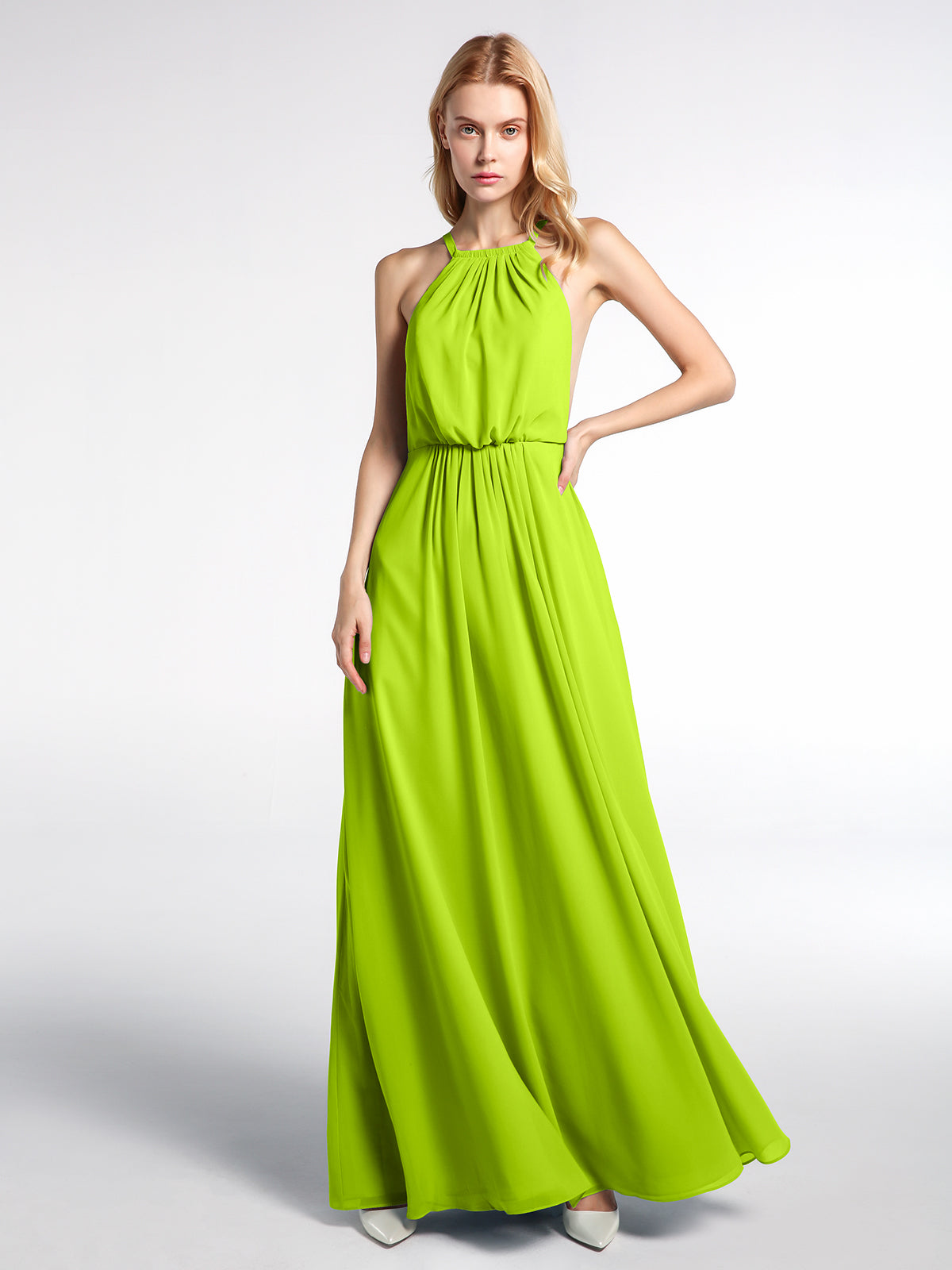 Off the Shoulder Spaghetti Strap Chiffon Gowns Lime Green Plus Size main image 1