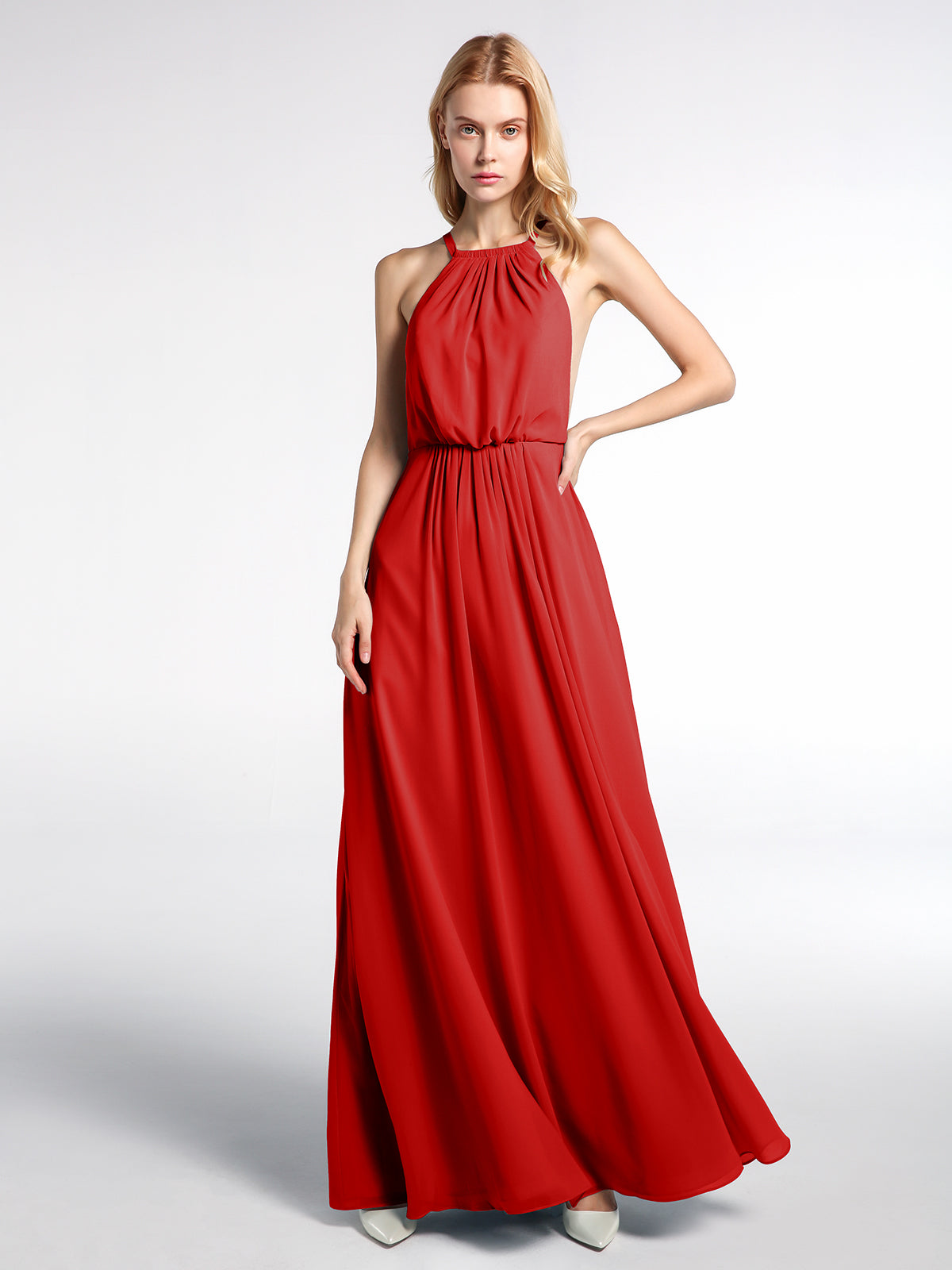 Halter Low Back Chiffon Maxi Sexy Dress Sage
