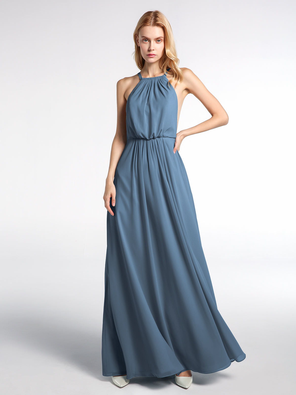 Halter Chiffon Dresses with Double StrapS Ink Blue Plus Size main image 0