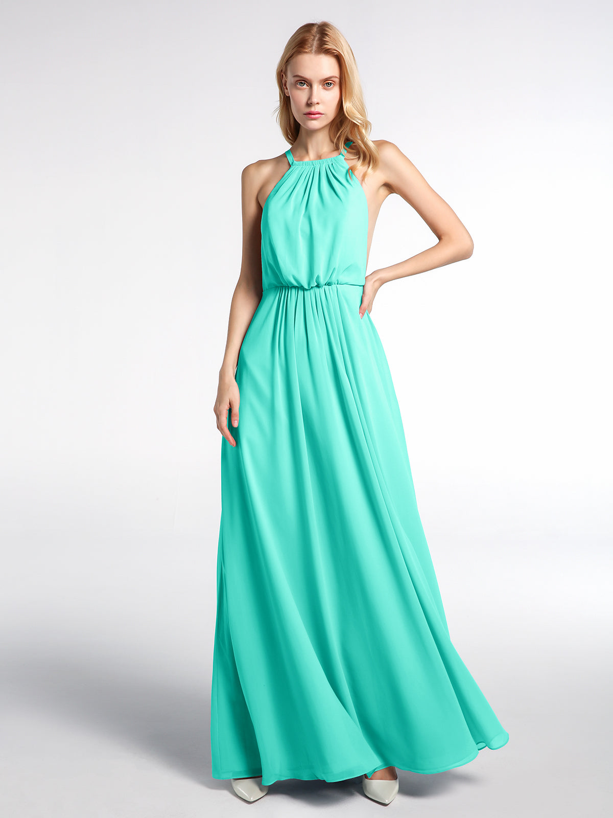 Halter Chiffon Maxi Dress with Circle Skirt Spa