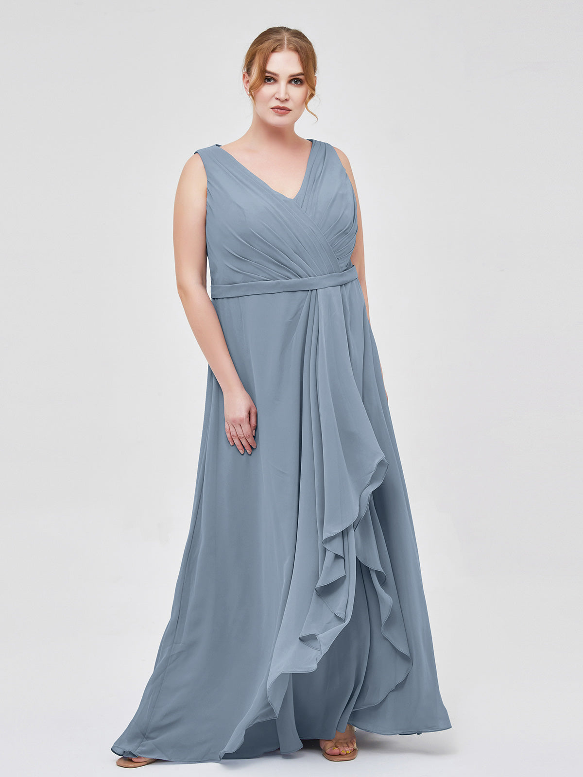 Long Cheap Plus Size Dusty Blue Bridesmaid Dresses