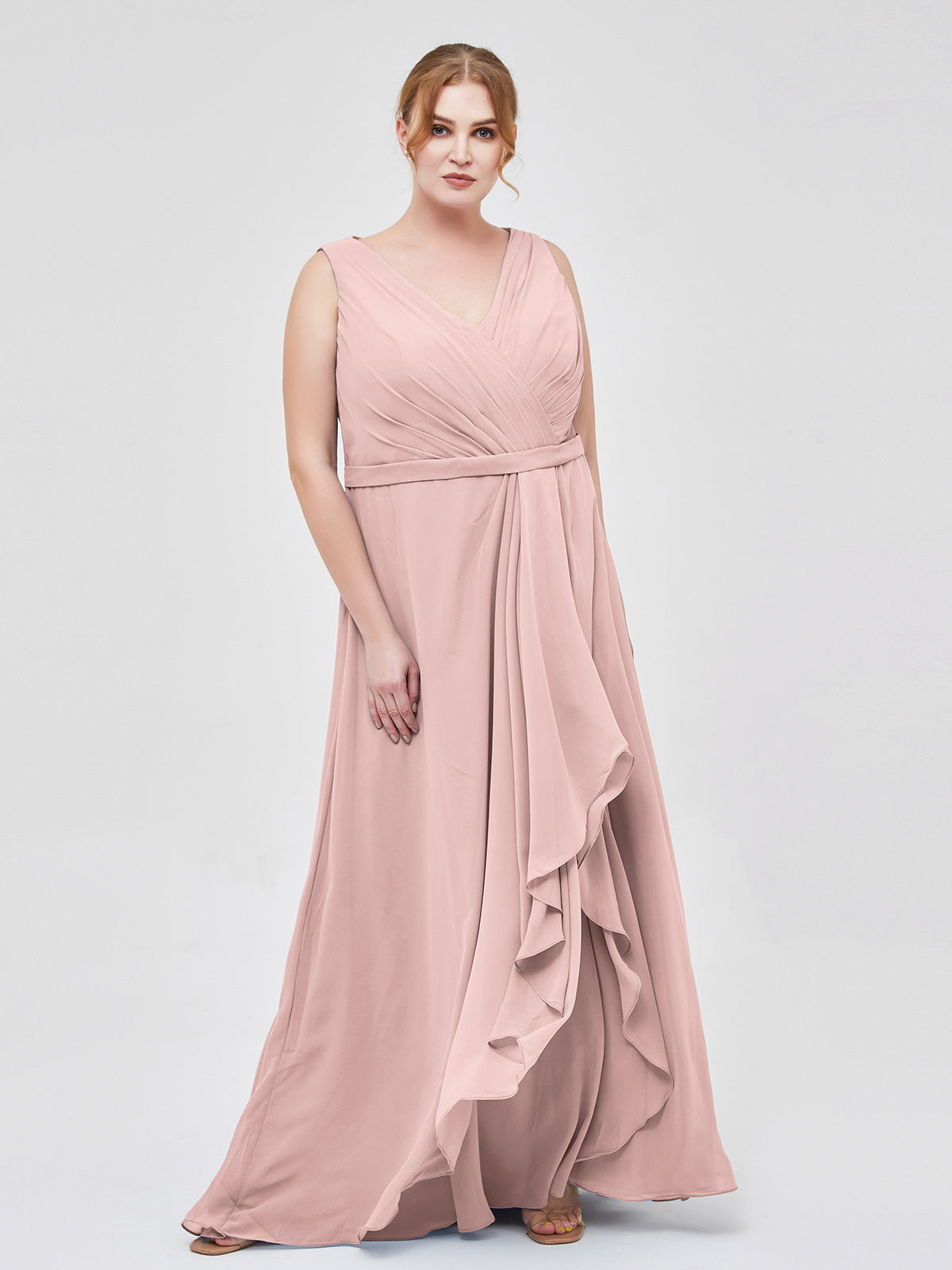 blue dress for baby girl PPBD056 Dusty Rose Plus Size Bridesmaid Dress with Split main image 1