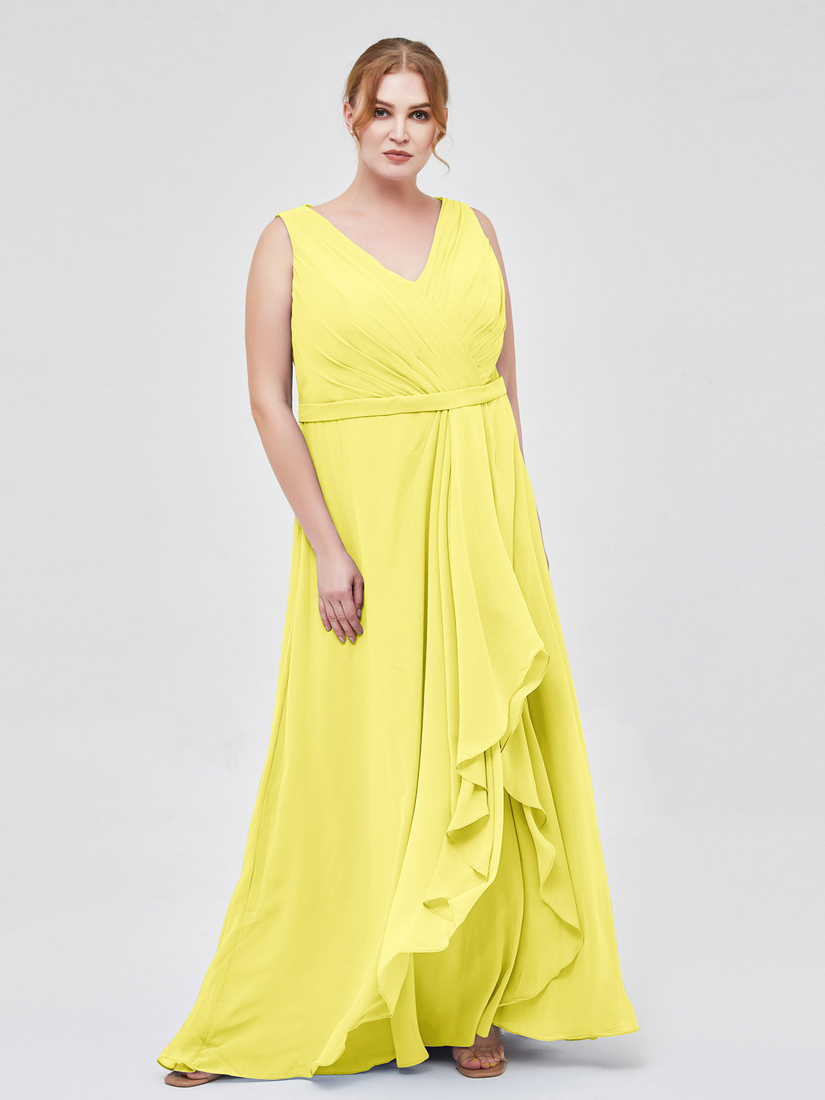 Sweetheart Chiffon Dresses with CASCADE SKIRT Lemon Plus Size