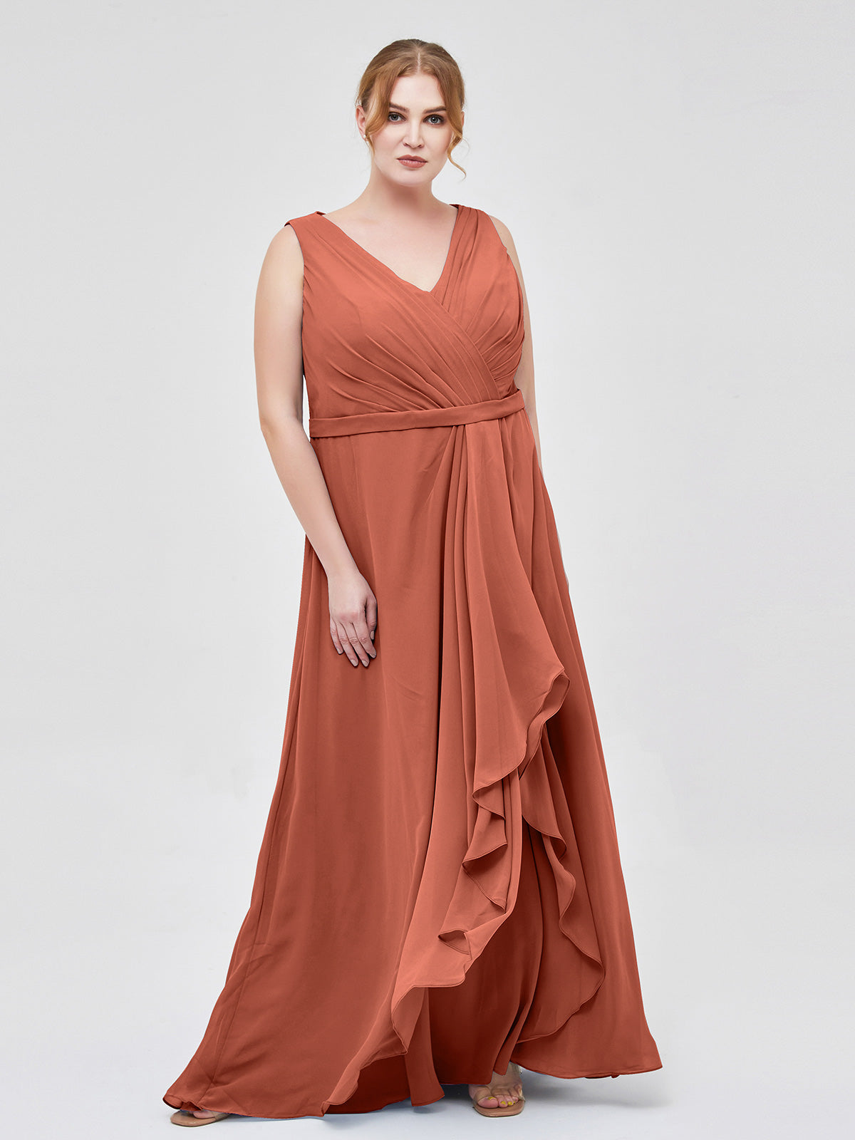 Full Length Chiffon Bridesmaid Dresses Rust Plus Size
