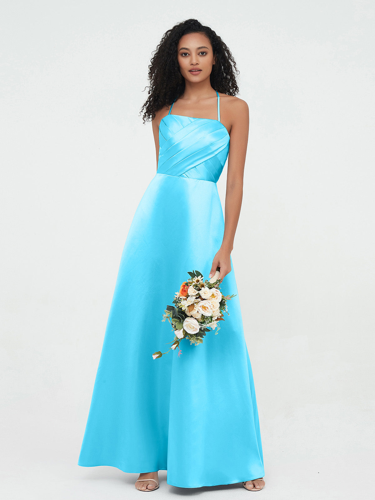 Spaghetti Strap Bridesmaid Dress with Pockets Pool Plus Size main image 1