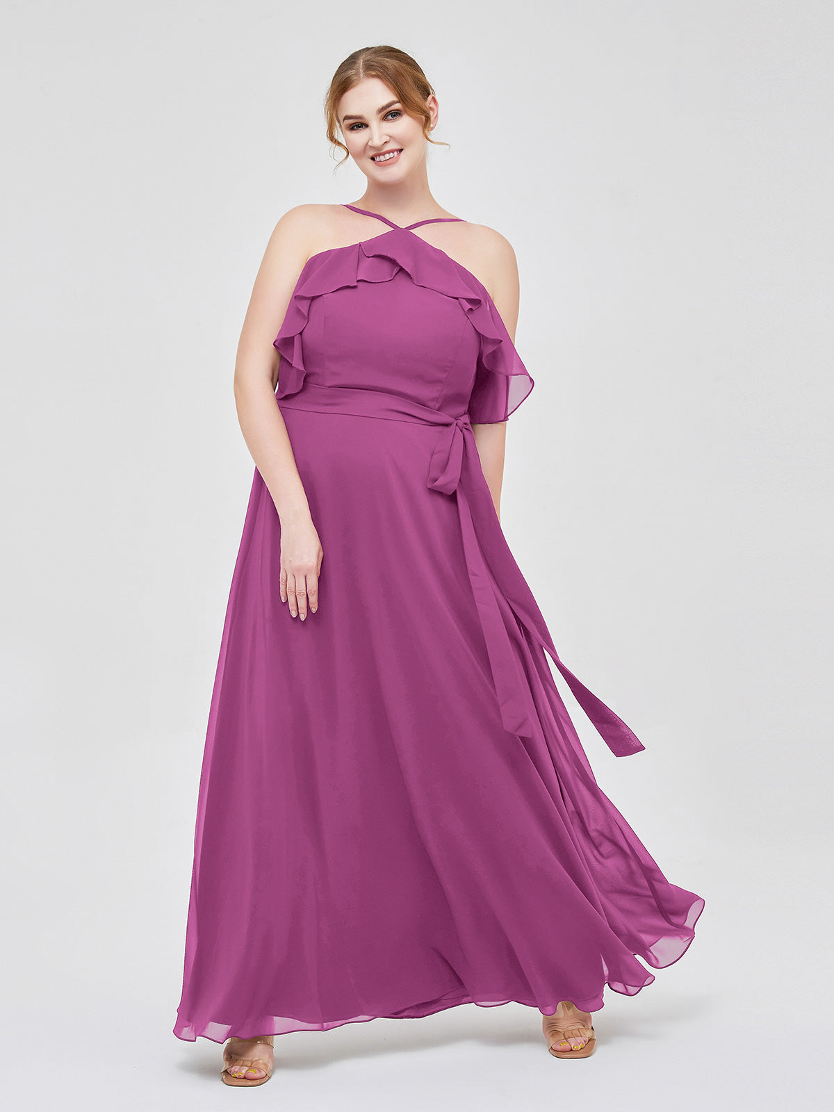 Flutter Sleeves Long Gown with Slit Papaya Plus Size