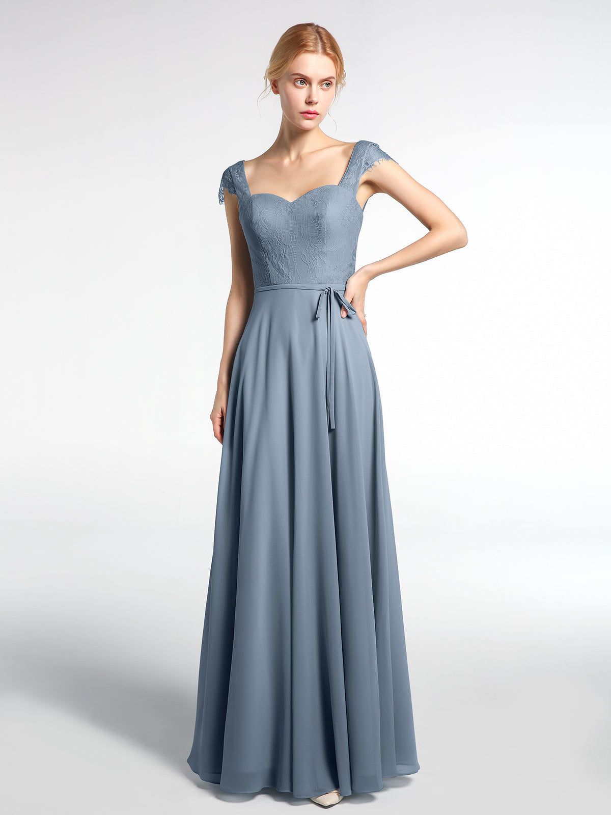 Lace Bodice Chiffon Skirt V-neck Maxi Dress Sunset