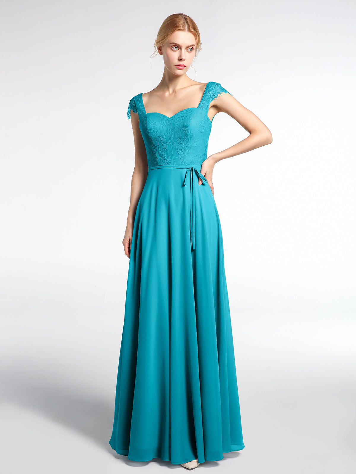 Lace Bodice Chiffon Skirt V-neck Maxi Dress Cabernet