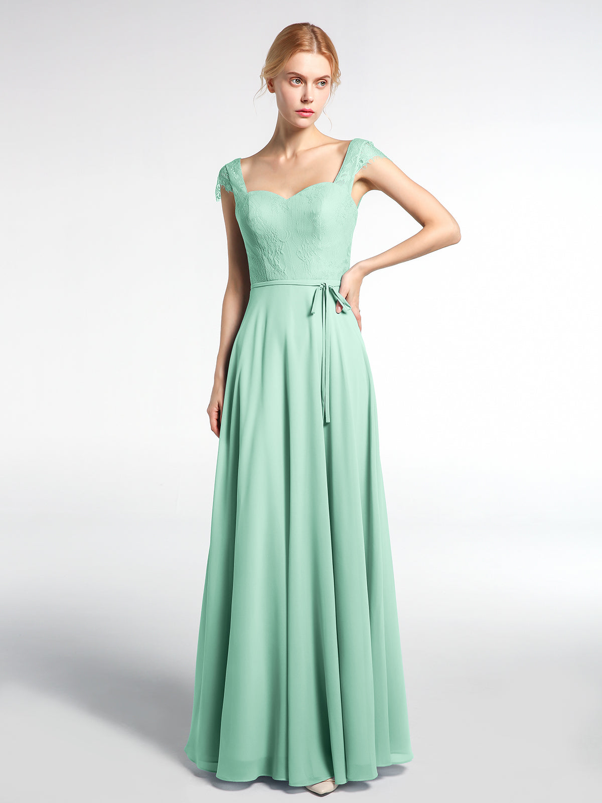 Square Neckline Long Lace Dress With Slit Mint Green Plus Size