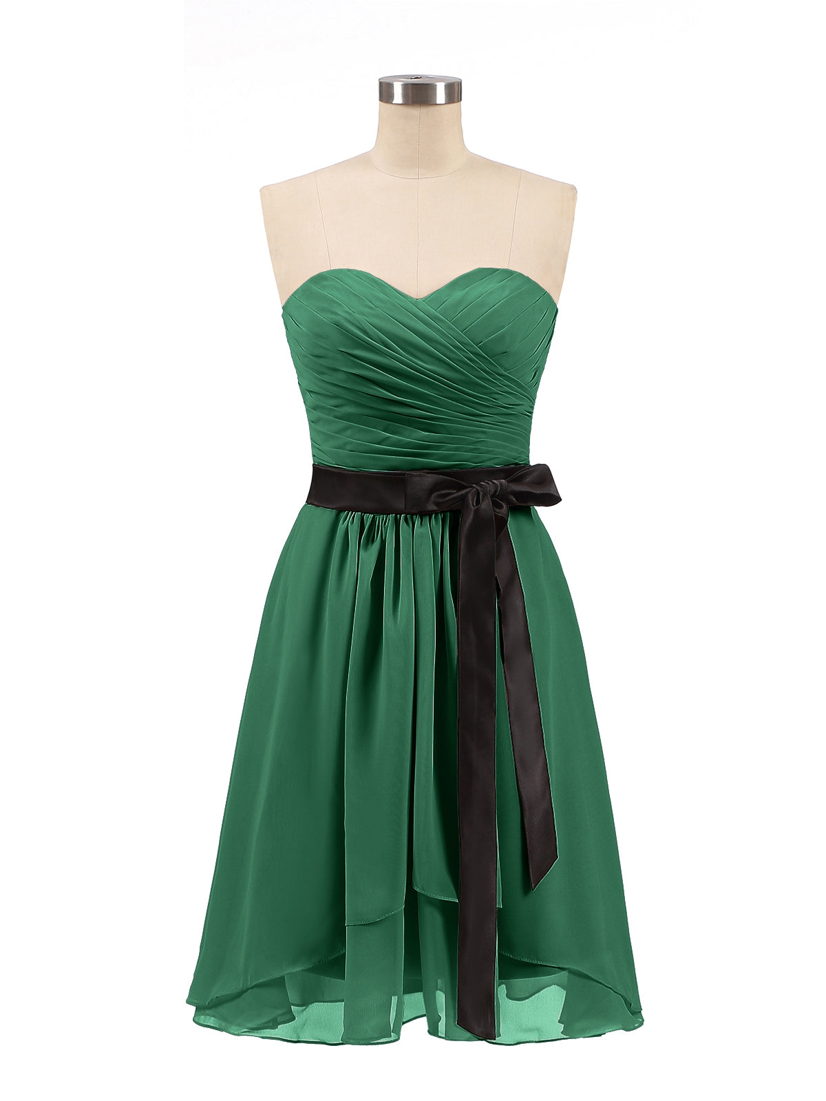 BABARONI Sweetheart Neck Short Dress with Black Sash-Dark Green, Dark Green / US0