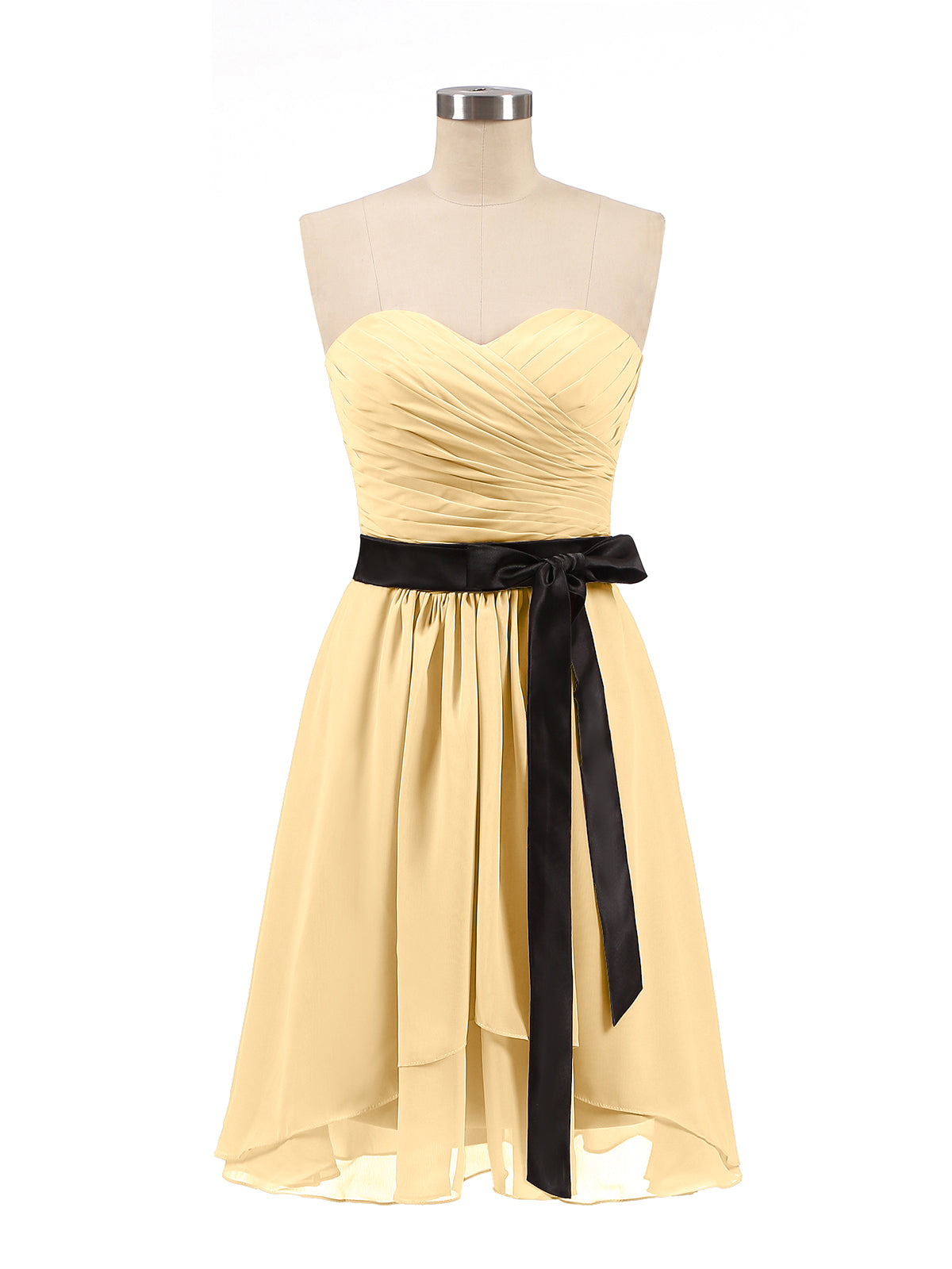 Black Bridesmaid Dresses with Yellow Sashes