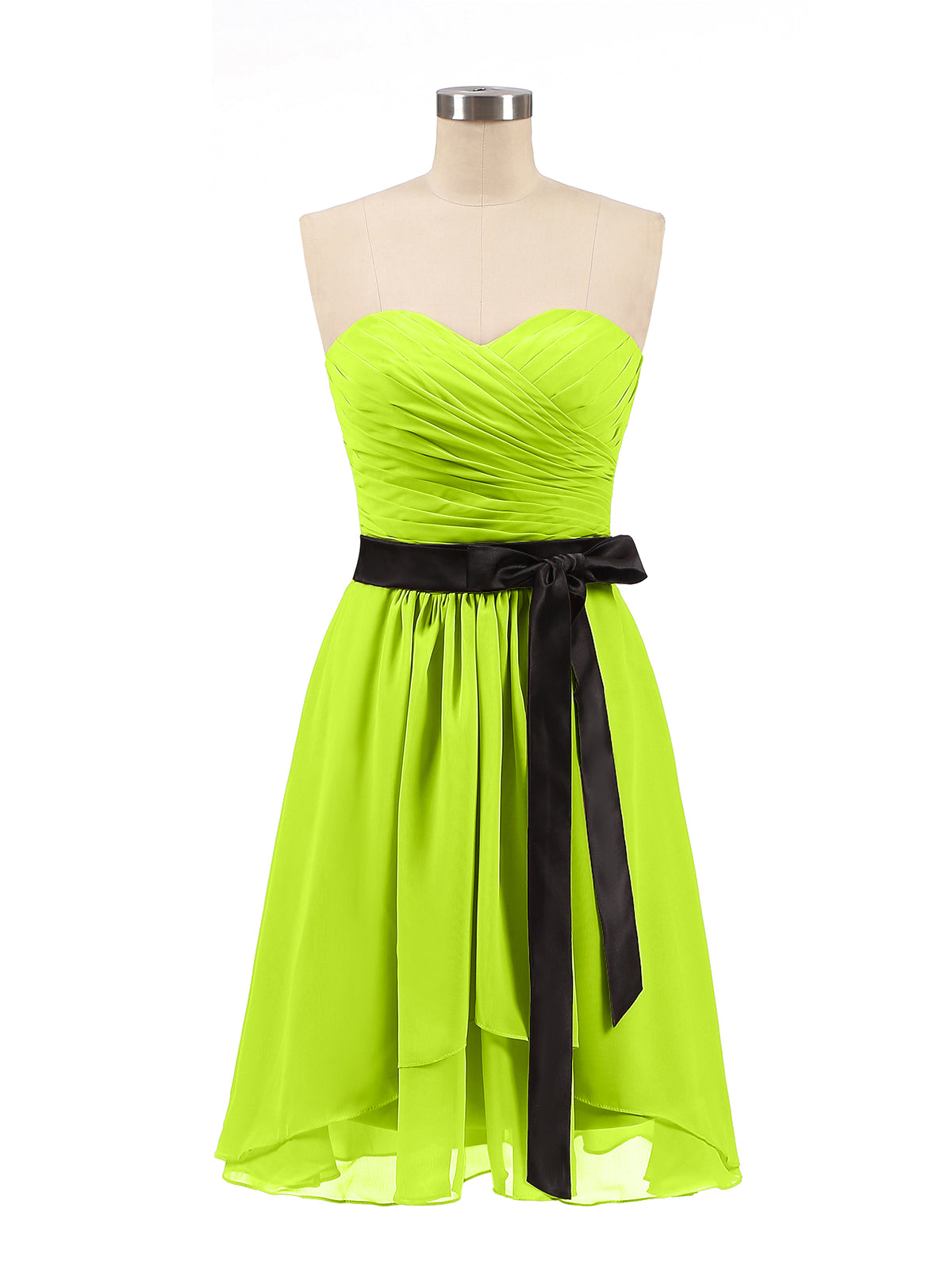 BABARONI Sweetheart Neck Short Dress with Black Sash-Lime Green, Lime Green / US0 BABARONI Sweetheart Neck Short Dress with Black Sash-Lime Green, Lime Green / US0