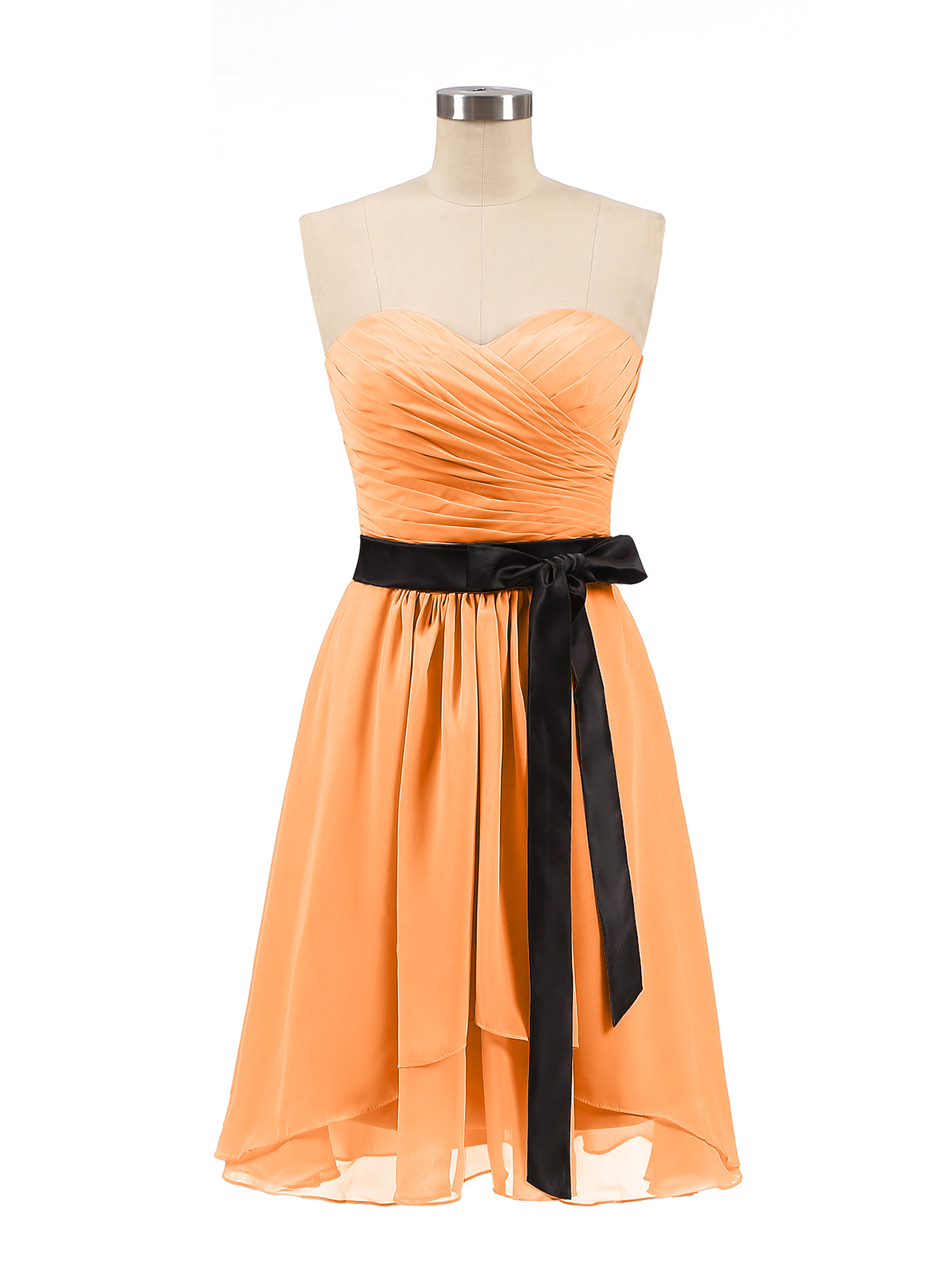BABARONI Chiffon Orange Bridesmaid Dresses Sweetheart Short/Mini Sleeveless Bow A-line, Orange / US0
