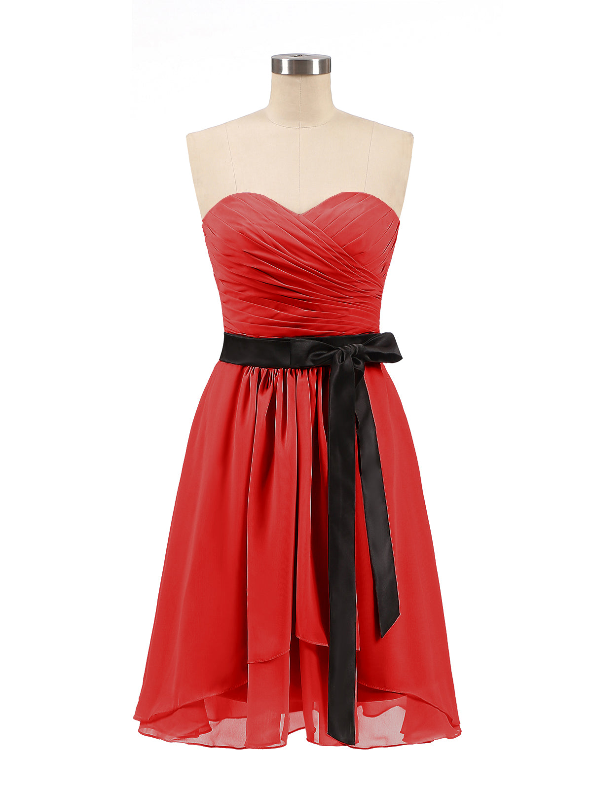 BABARONI Sweetheart Neck Short Dress with Black Sash-Red Plus Size, Red / US18 BABARONI Sweetheart Neck Short Dress with Black Sash-Red Plus Size, Red / US18