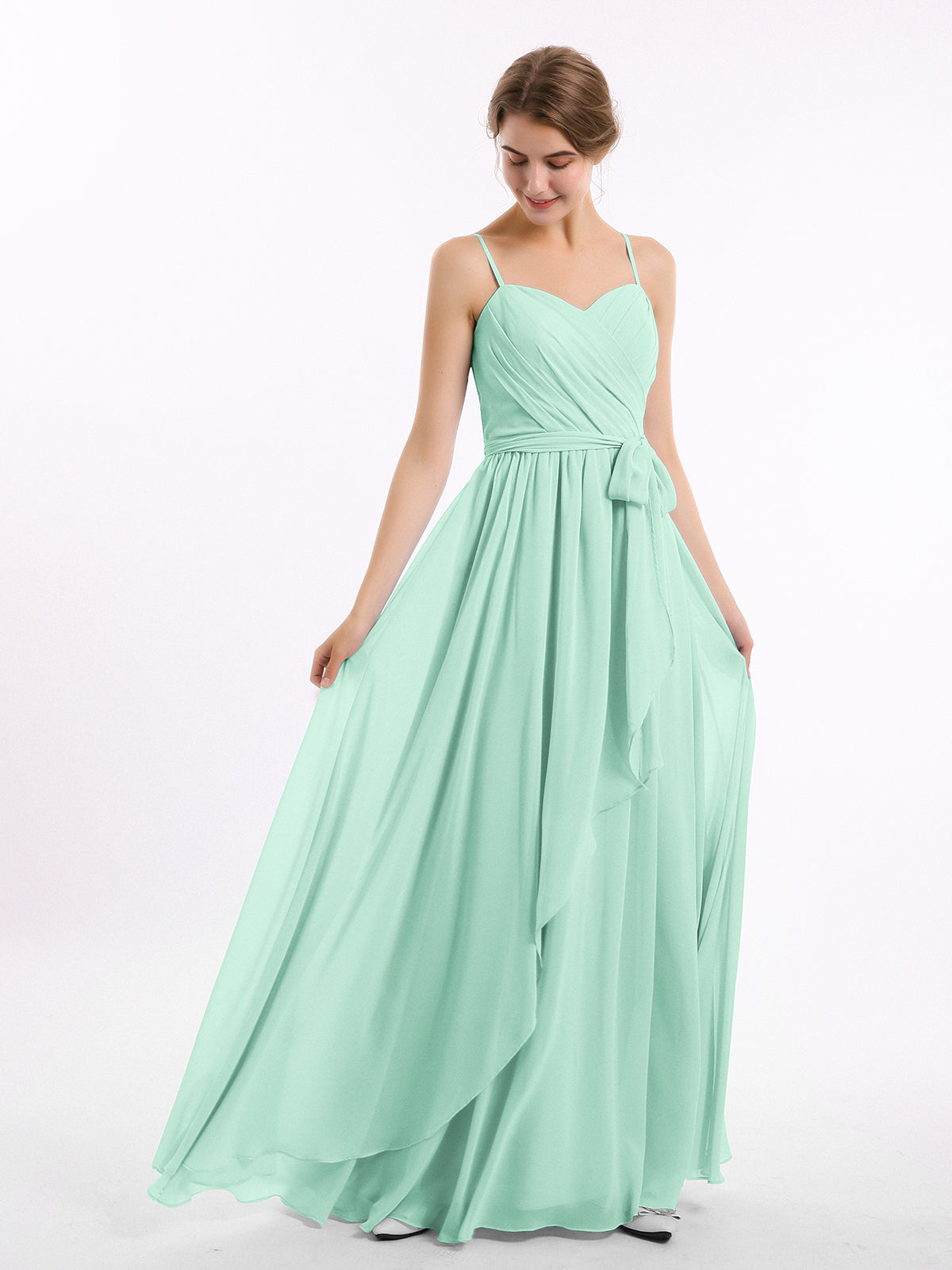 BABARONI Spaghetti Strap Sweetheart Chiffon Dresses Mint Green, Mint Green / US0