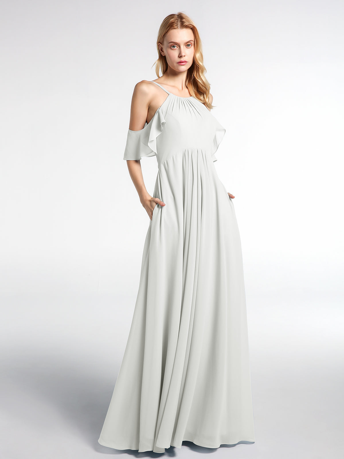 Empire Chiffon Off the shoulder Long Dresses Cabernet Plus Size